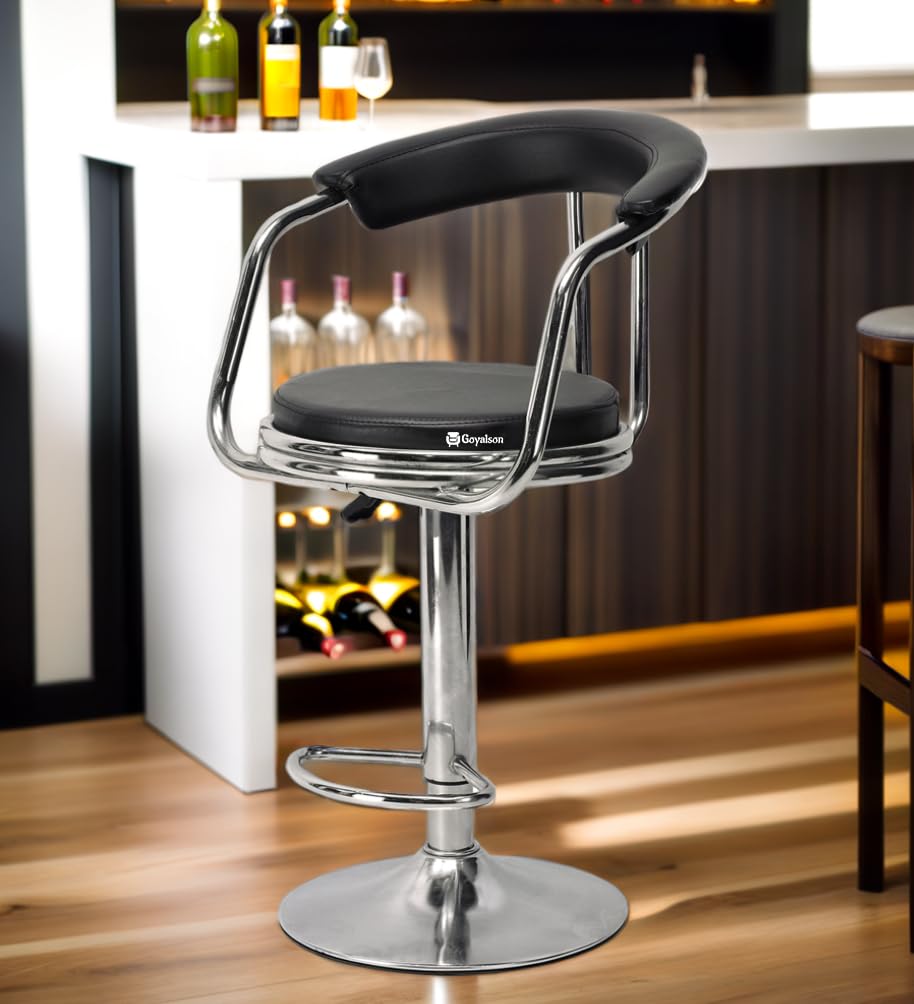 Classic Height Adjustable and Revolving Bar Stool Kitchen Chair (1, Black)-image-37