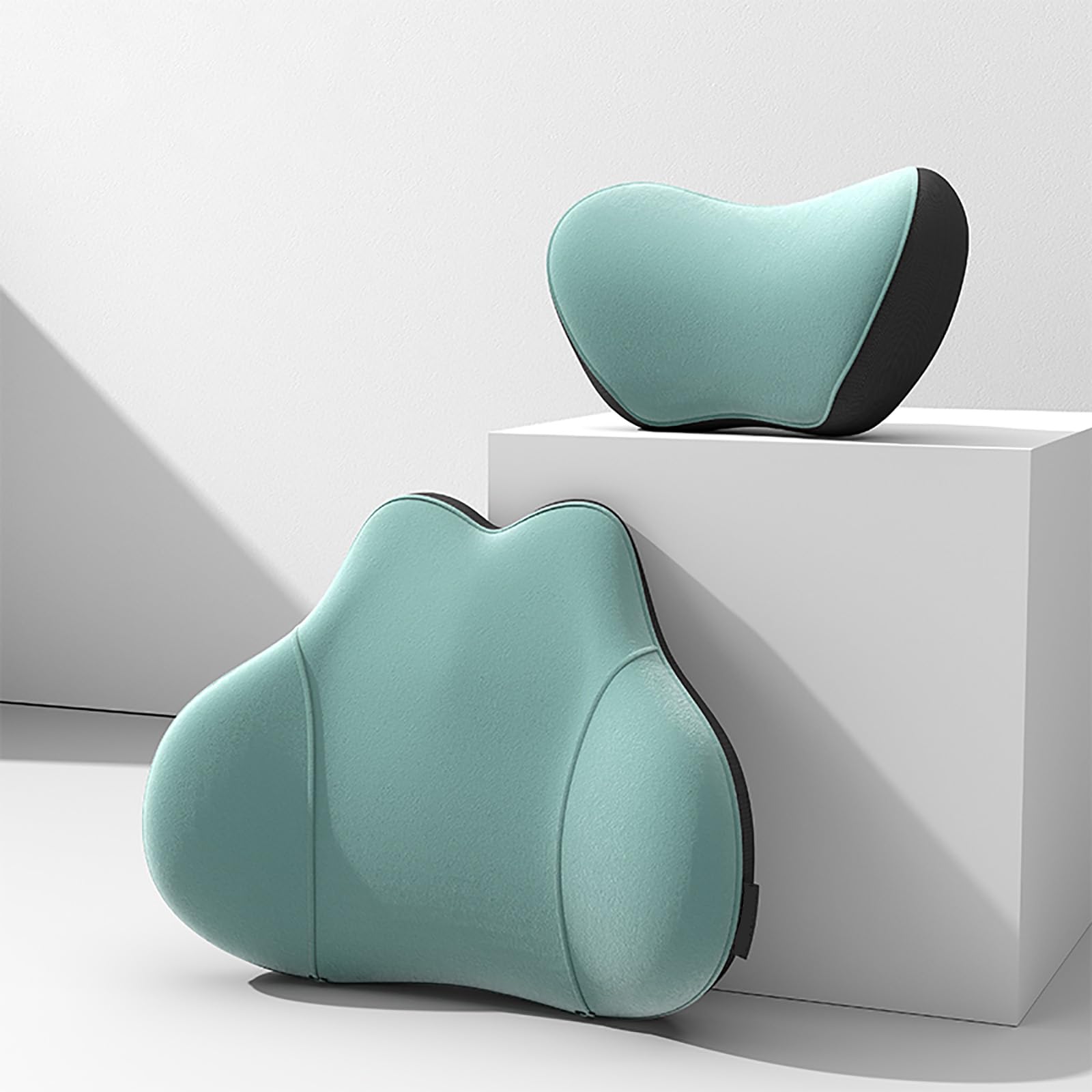 Appui-tête et Coussin Lombaire pour Siège Voiture pour R-enault Kadjar Captur Koleos, Mousse Mémoire Forme Coussin Appuie Tete Ergonomique Repose Tete Cervical Soutien Cou Les, C/Green