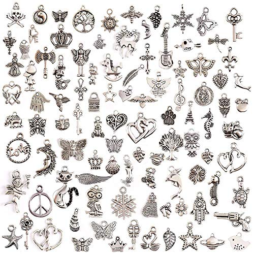 Goldenlight 100pcs Perles Argent tibétain Breloques Mix Charm Pendentifs Fabrication de Bijoux