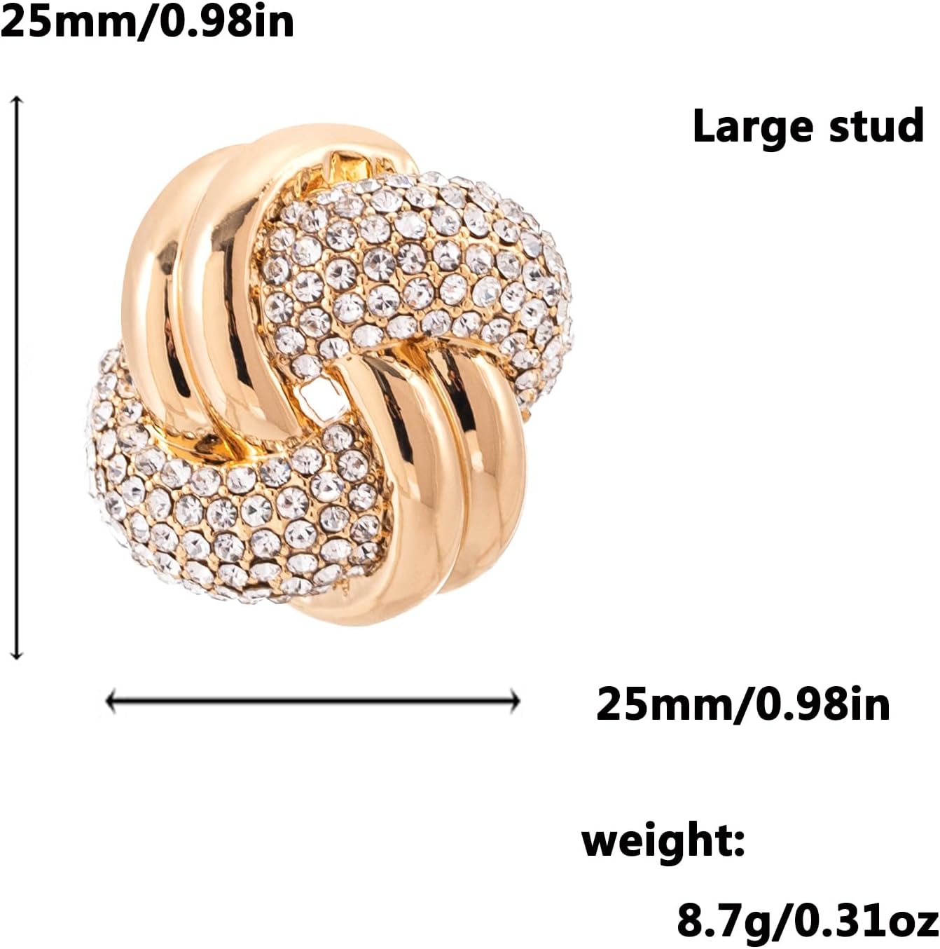 Statement Chunky Gold Earrings,Large Knot Stud with Crystal Rhinestones,Fashion Jewelry Gift for Women - Image 4