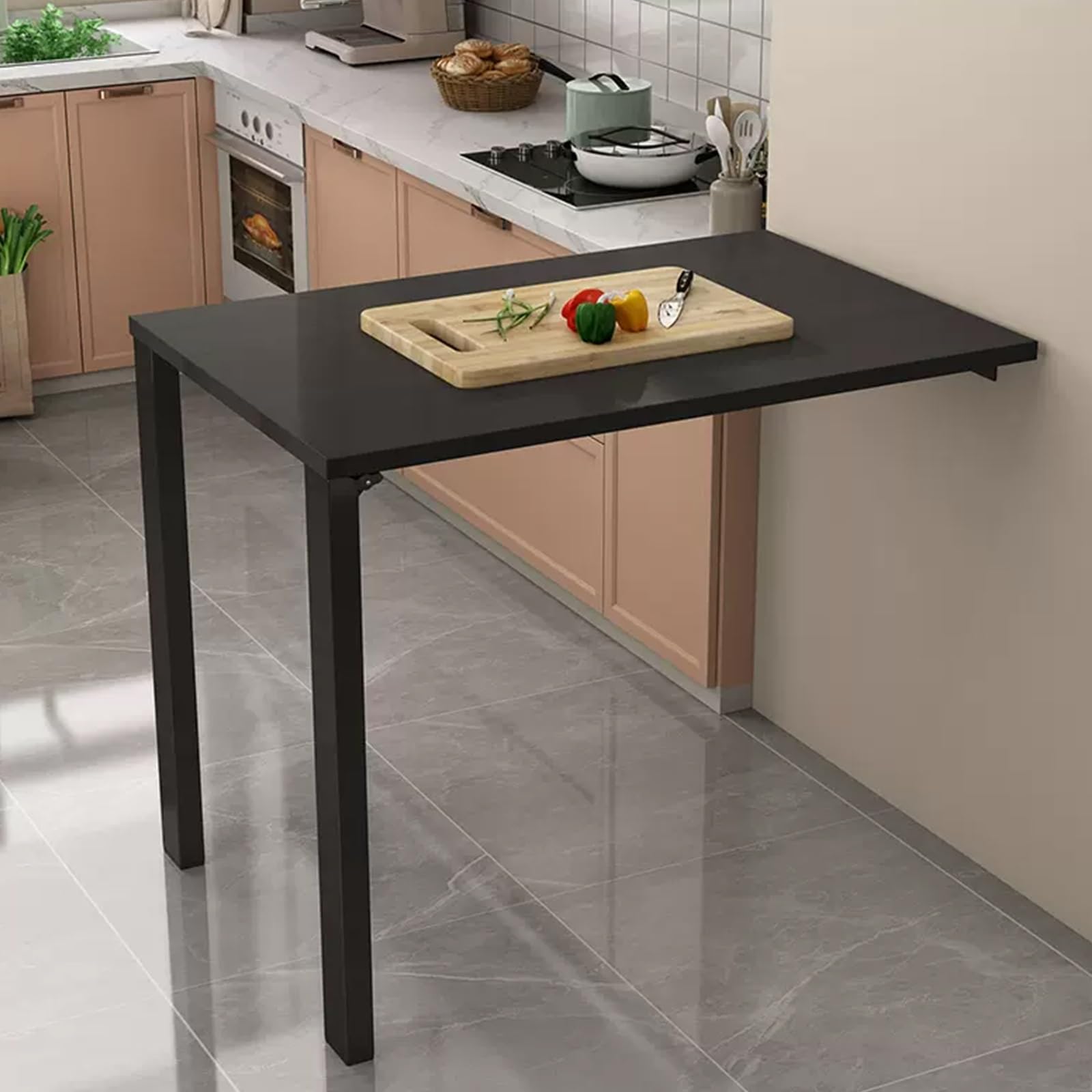 Scrivania pieghevole da parete, tavolo salvaspazio in legno nero (75 x 30 cm) per casa, ufficio e cucina, versatile, abatible Escritorio per piccoli spazi, elegante scrivania da parete in stile cact