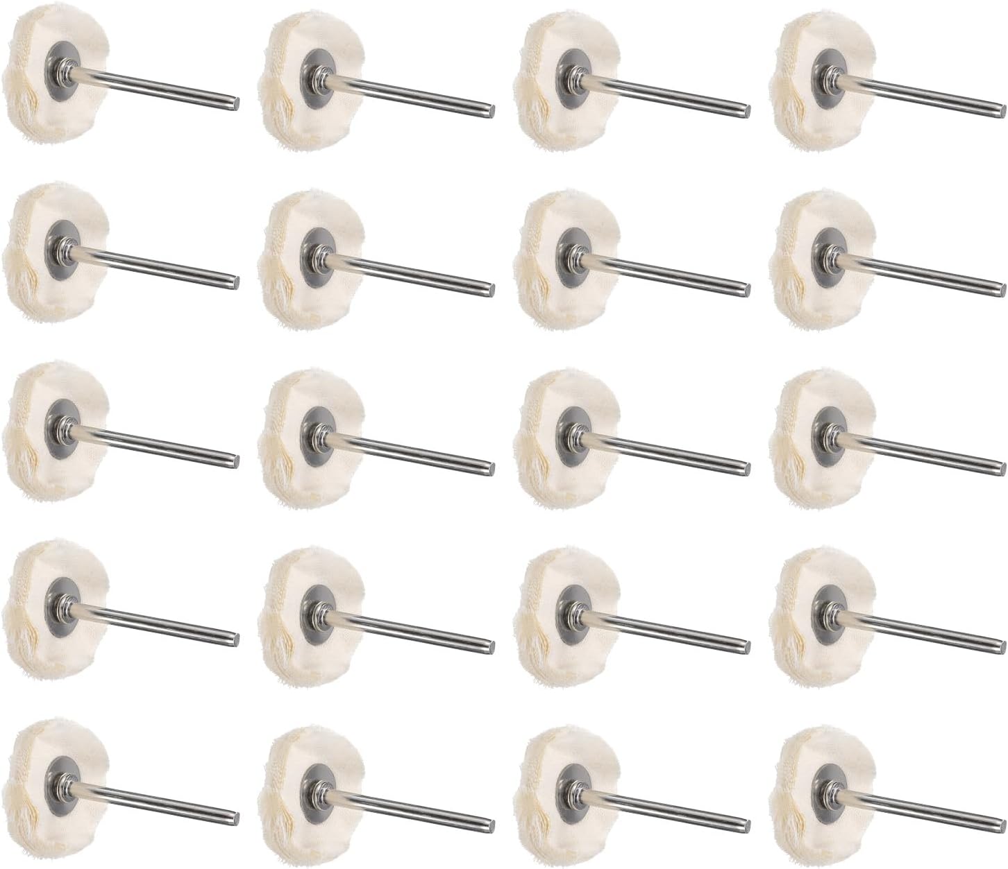 uxcell 1-Inch Buffing Polishing Pad Wheel Cotton with 1/8-inch Handle for Manifold Aluminum Stainless Steel Chrome White 20 Pcs