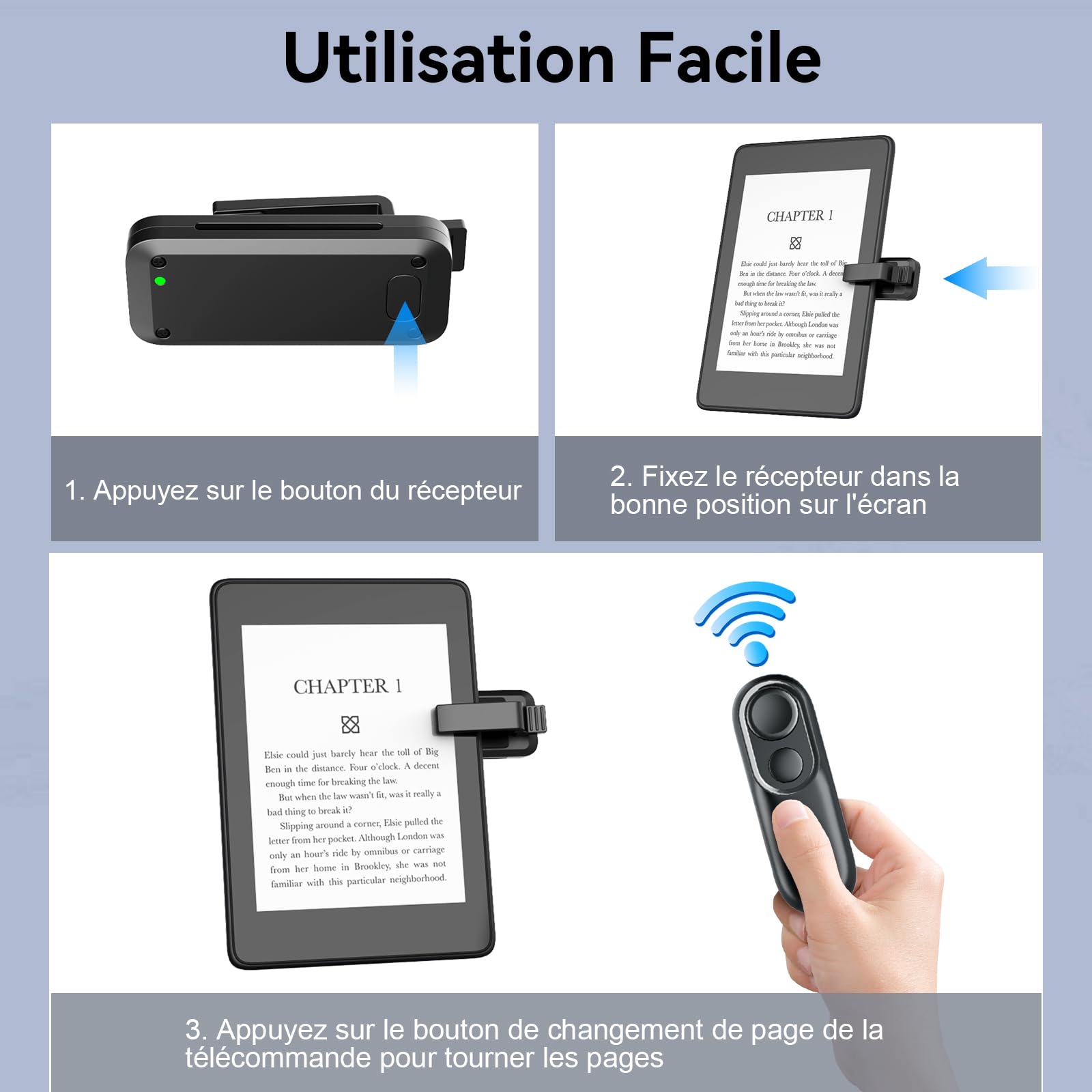 Télécommande PageTurner Pour Kindle – Tourne-pages Sans Fil, Portée 10 M – Blanc, Batterie Rechargeable USB-C – Compatible Plusieurs Modèles Kindle - 9