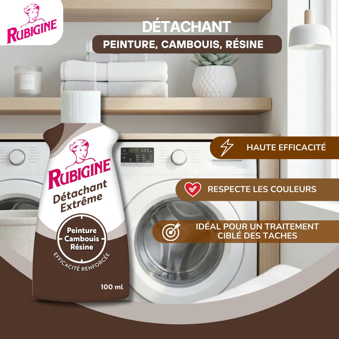 IDEAL - Rubigine, Détachant Peinture Cambouis Résine, 100 ml - Détachant Extrême, Efficace sur Tous les Textiles Lavables, Préserve la Fibre des Textiles - Fabrication Française