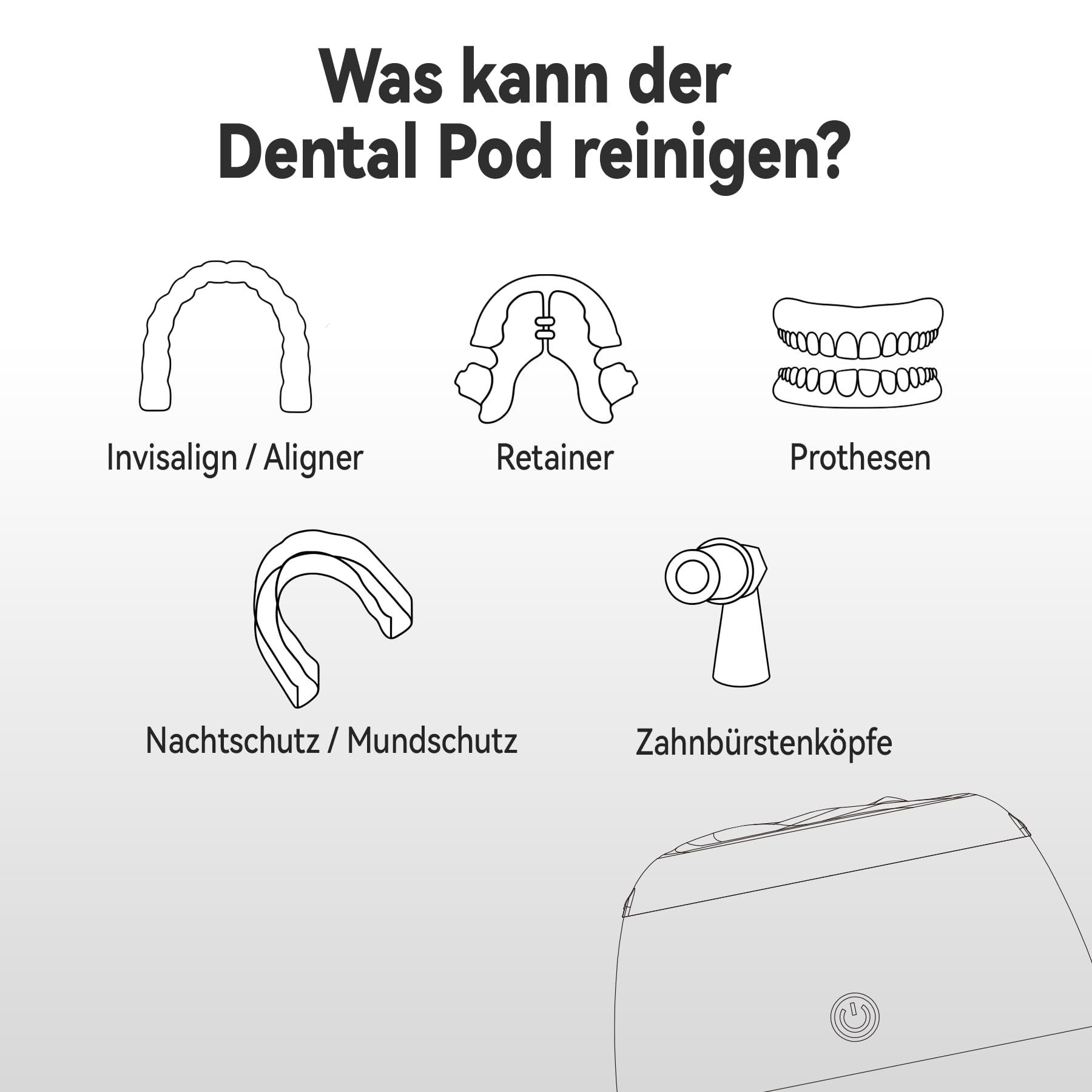 KUNPHY Ultraschallreinigungsgerät, 48kHz Dental Pod | 200ml, Ultrasonic Cleaner for Zahnersatz, Retainer, Aligner, Prothesen, Zahnbürstenkopf, Schmuck Schwarz, IPX7 Wasser-feste