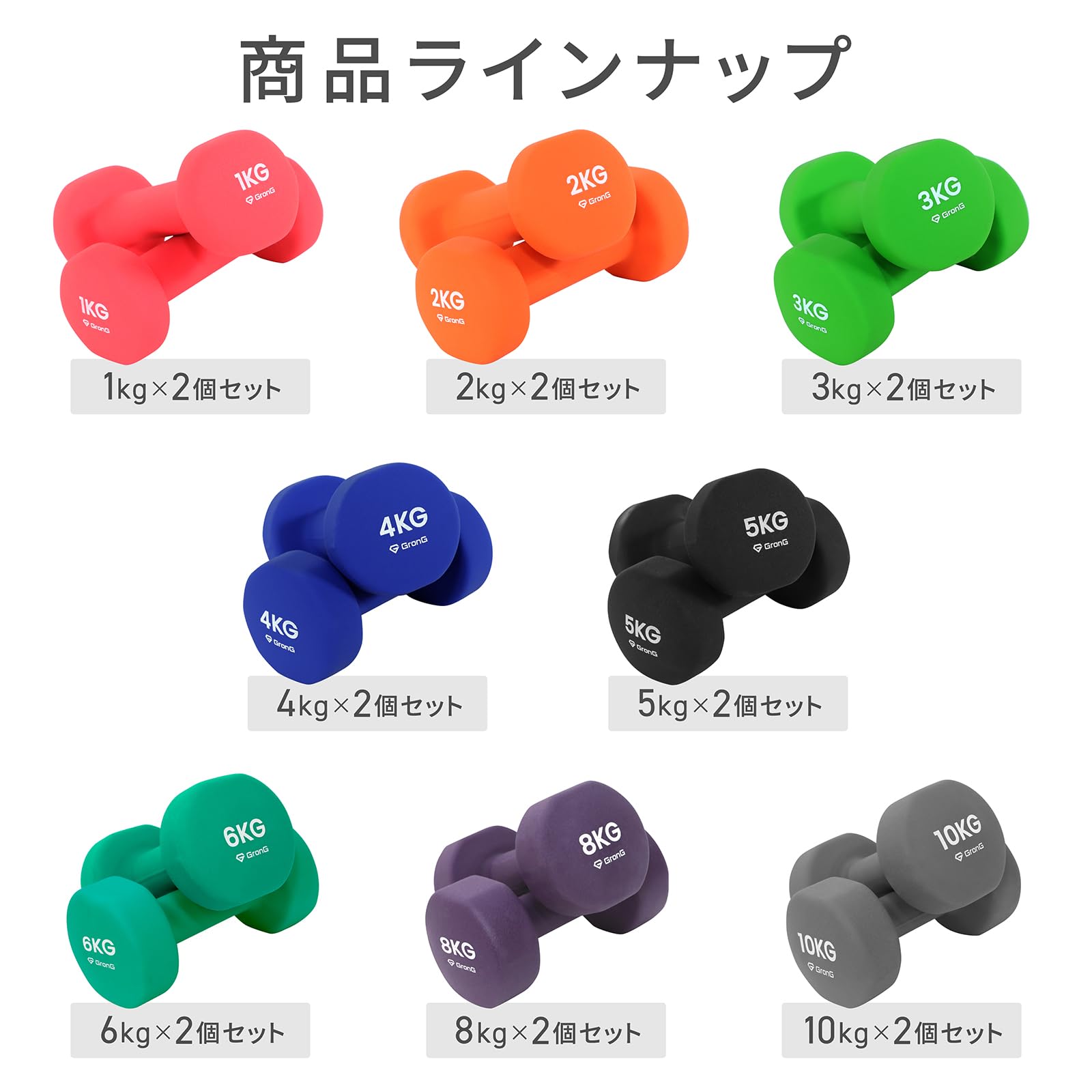 Amazon | グロング GronG PVC、鉄製 ダンベル 5kg 2個セット ブラック