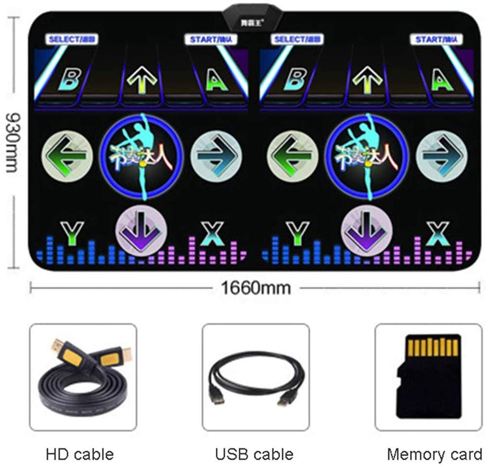 Podwójna mata do tańca, bezprzewodowa mata do tańca HDMI, koc do masażu dźwiękoszczelny pad do gier, komputer telewizyjny podwójnego zastosowania somatosensoryczne maty do tańca (Black)
