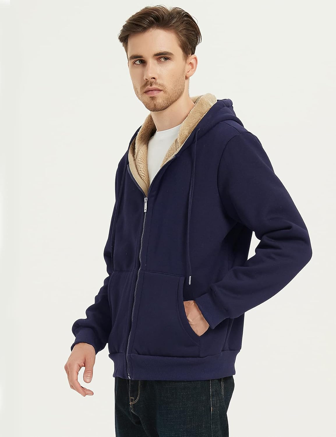 Flygo Men's Sherpa Hoodie Jacket Fleece Lined Zip Up Warm Hoodies Sweatshirt Winter Zipper Sweater Hooded Coat - Image 7