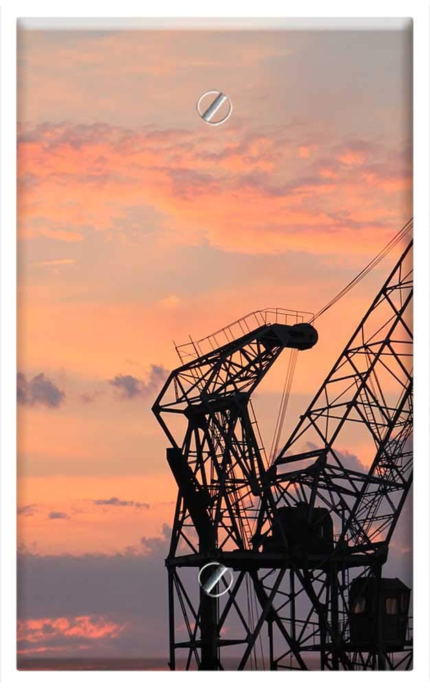 Single-Gang Blank Wall Plate Cover - Harbour Crane Sunset Sky Clouds Industry Port 1