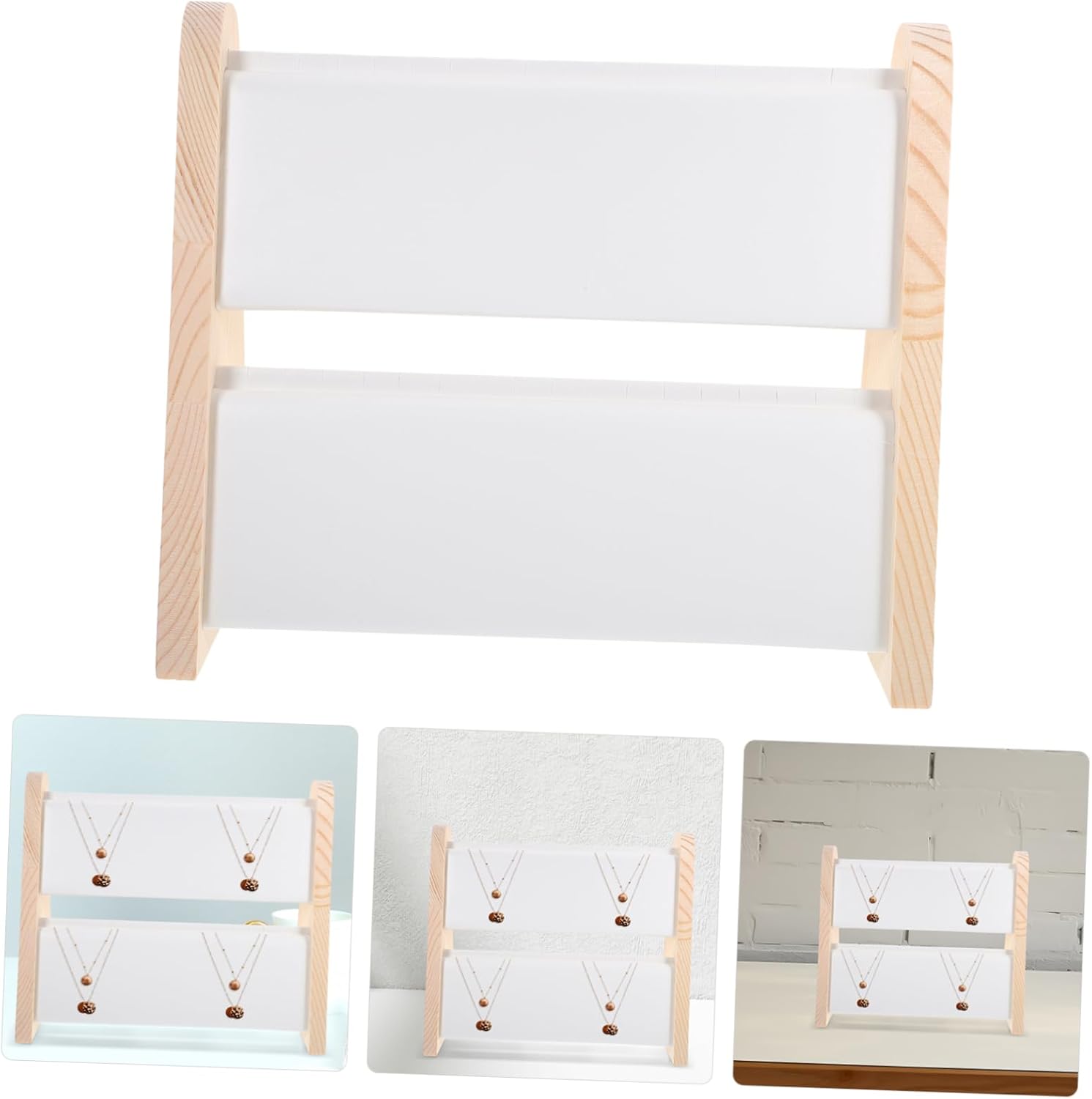 Wooden Double Layer Necklace Holder Stand Elegant Jewelry Organizer with Stable Frame for Pendant Display and Storage Large Capacity Jewelry Rack for Home and Retail Showcases