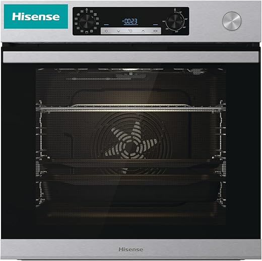 Hisense BSA66226AX Four multifonction - Cavité XXL de 77L, Vapeur + Air Fry, Cuisson simultanée 5 niveaux, Ventilateur XXL, Mode Pizza 300°C, Portes amovibles, Inox, Classe A