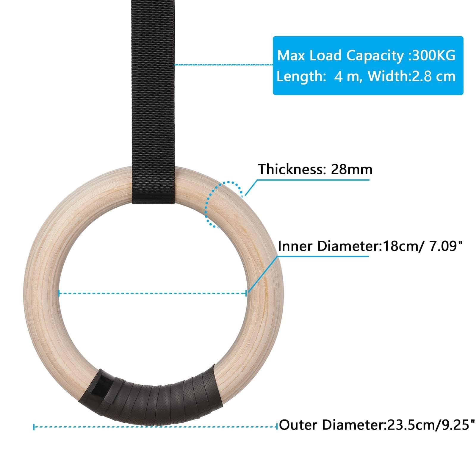 Anelli da Ginnastica Anelli da Ginnastica in Legno 28/32 mm con Fibbie Regolabili, Cinghie 4 m for Bambini e Adulti, Palestra Domestica, Fitness, trazioni, Allenamento Muscolare
