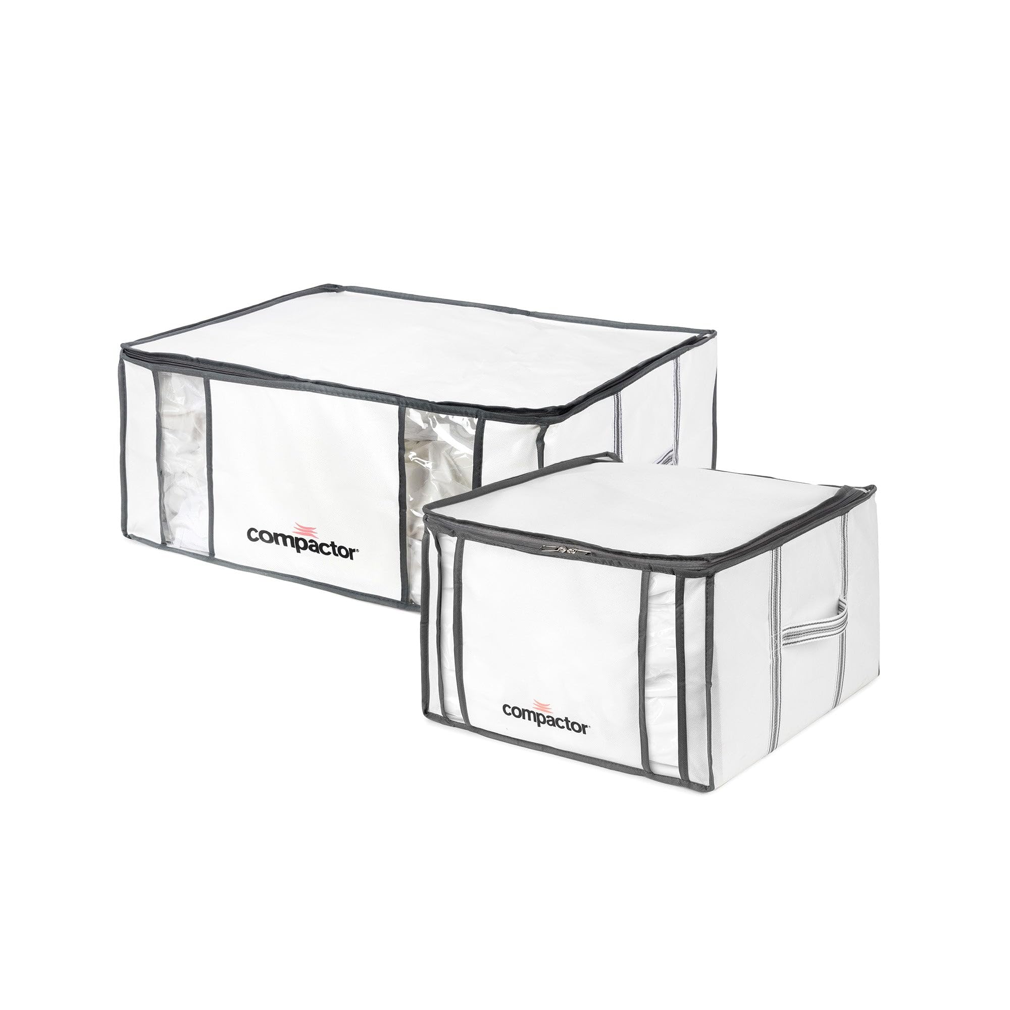 Compactor Lot de 2 Housses de Rangement Sous Vide, Taille XXL et M (210L et 125L), Blanc/Gris "Life", RAN7023
