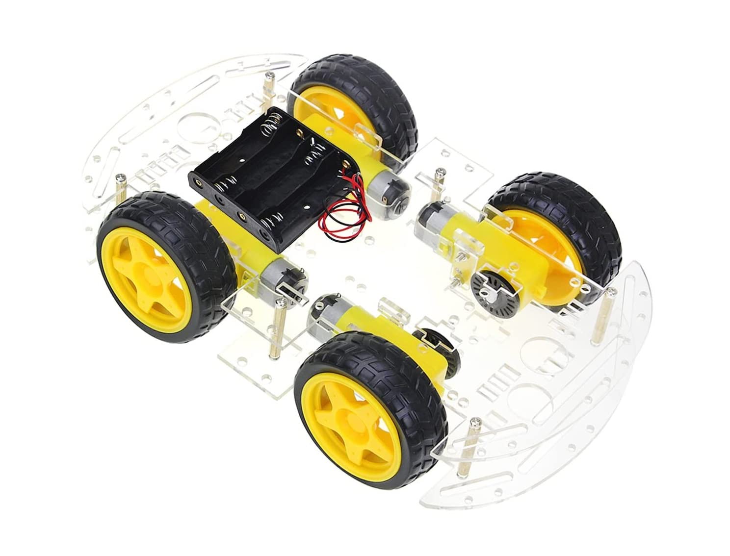 SS ROBOTICS 4 Wheel Drive Smart Robot Bot with Chassis | Yellow Bo Motor | Yellow Wheels | Clamps | Speed Encoder | Battery Box | Switch | Wire | Yellow Color |