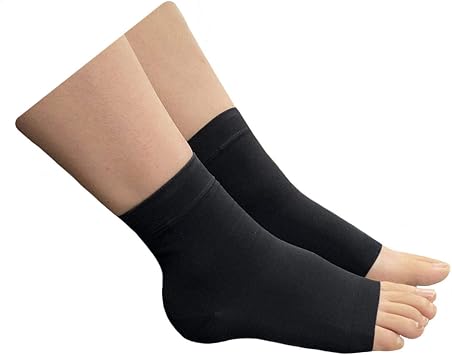 HealthyNees Extra Wide Ankle Big Feet 20-30 mmHg Compression Swelling Foot Pain Circulation Plus Size Sock Open Toe Sleeve Black, Regular Ankle XL