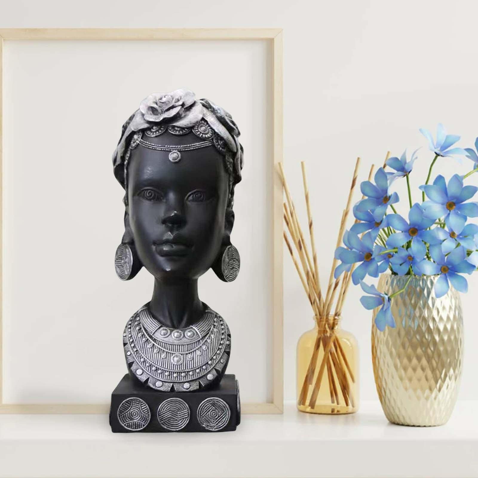 Estatua de Cabeza de Mujer Africana, Escultura Artística, Busto de Mujer de Resina Refinada, de Colección Creativo, Ideal para La Sala de Estar, Plata, Individual