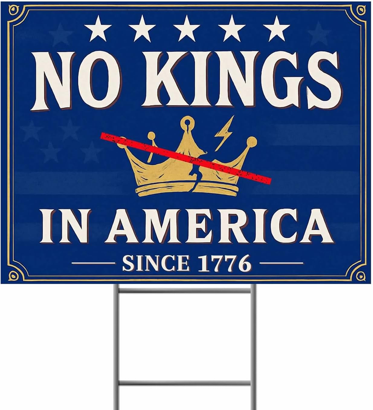 No Kings In America Sign With H Stake – 18"x24" Double-Sided Yard Sign, Blue