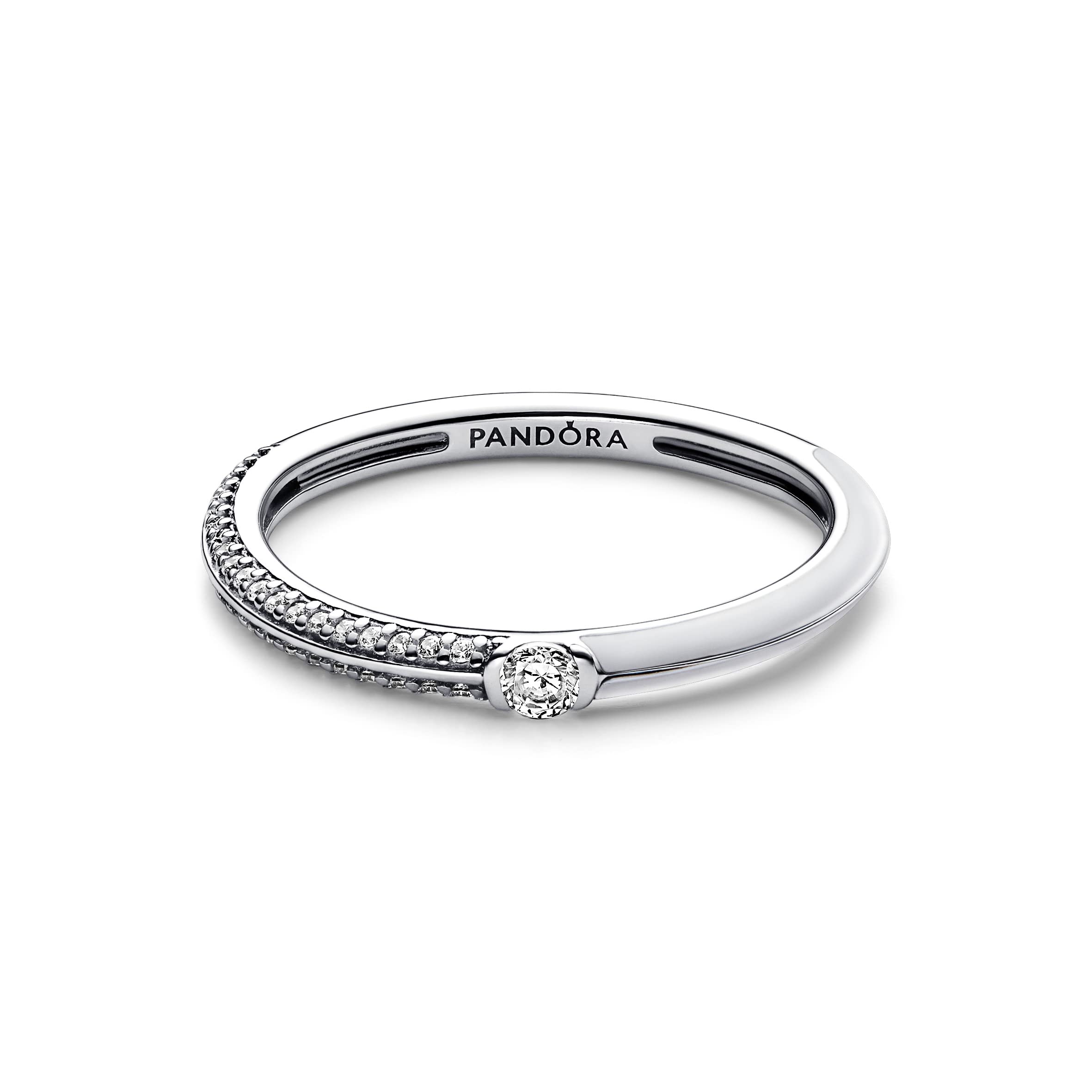 PANDORA ME Anillo de plata de ley con engaste pavé y blanco con esmalte blanco y circonitas cúbicas transparentes