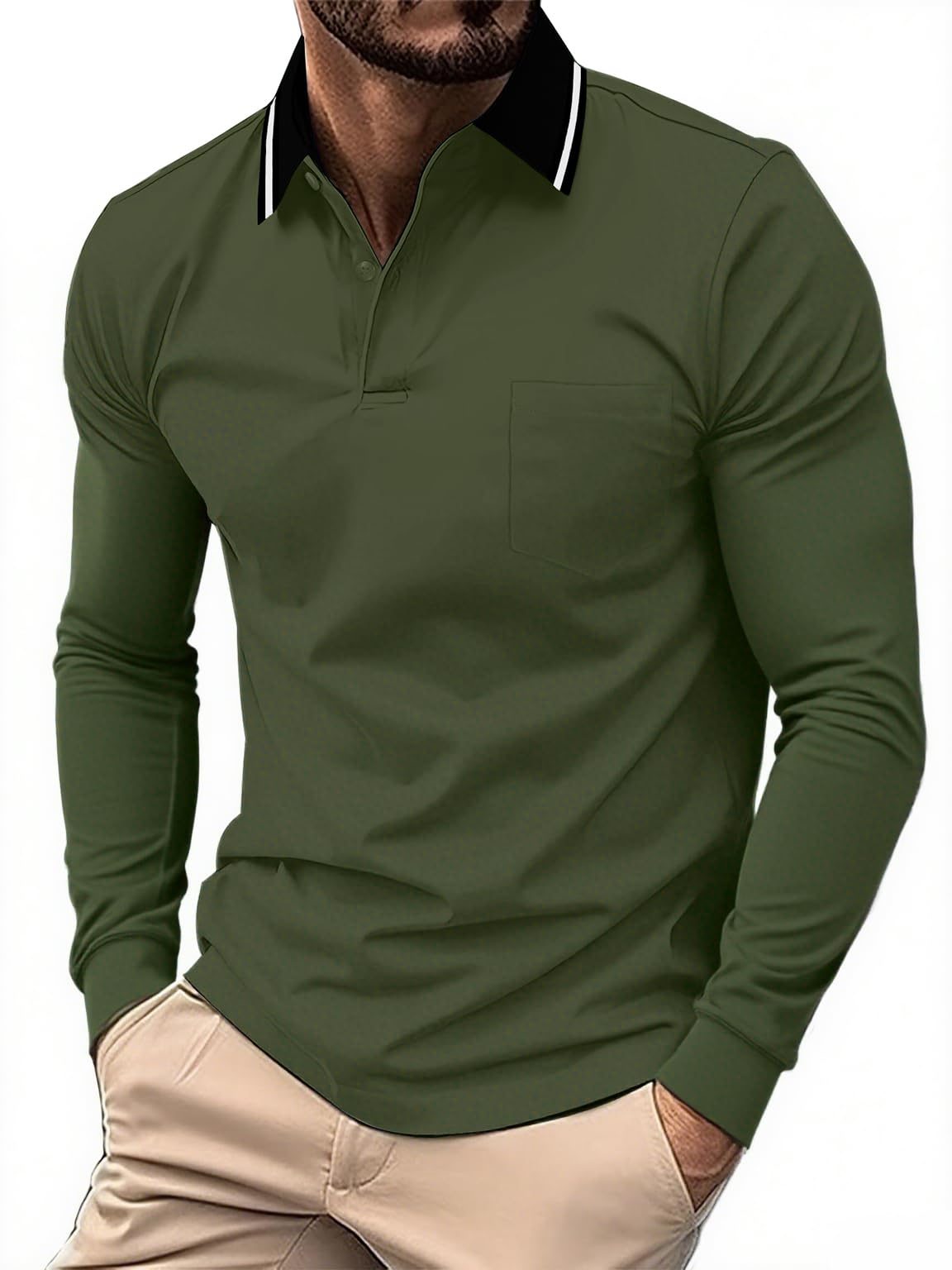 JACKETOWN Polo Uomo Maniche Lunghe Polo da Golf Lavoro Traspirante T Shirt con Taschino Primavera Autunno Camicie per la Pesca Escursionismo
