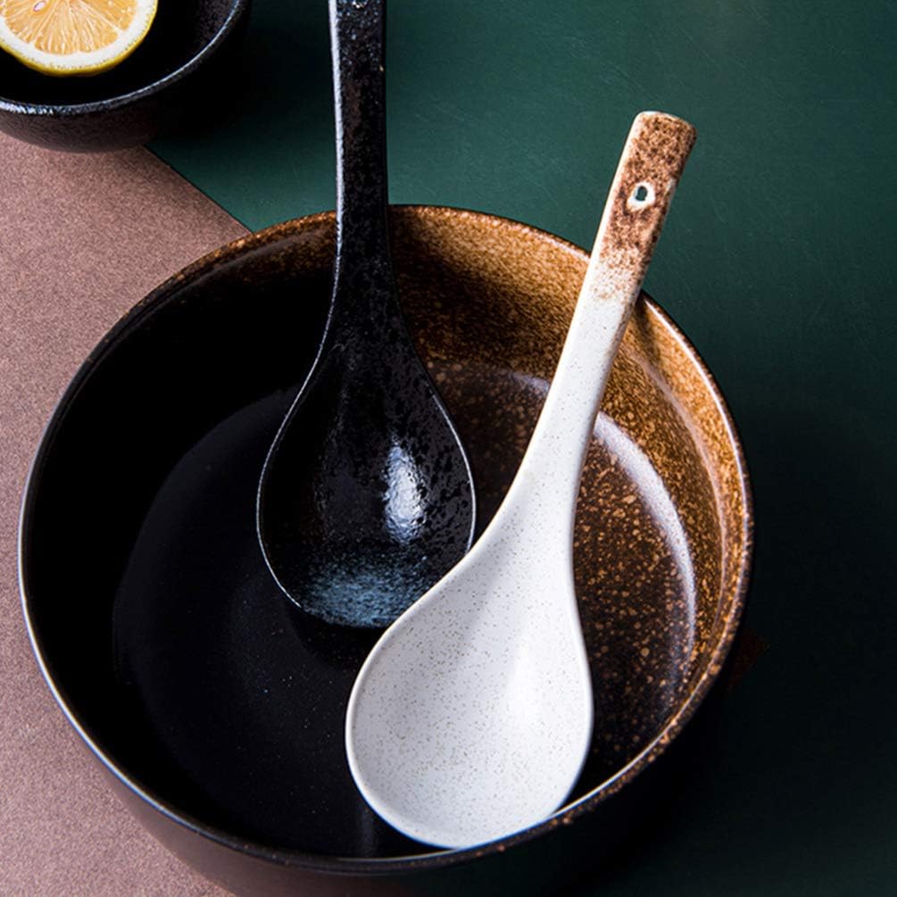 Hemoton Sugar 2 Pcs Ceramic Soup Spoons Rice Spoons Chinese Won Ton Food Service Spoons for Appetizer Dessert Ramen Pho Soup Porridge Yogurt Asian Soup Spoon Korean Ramen Korean Ramen Korean Ramen : Home & Kitchen