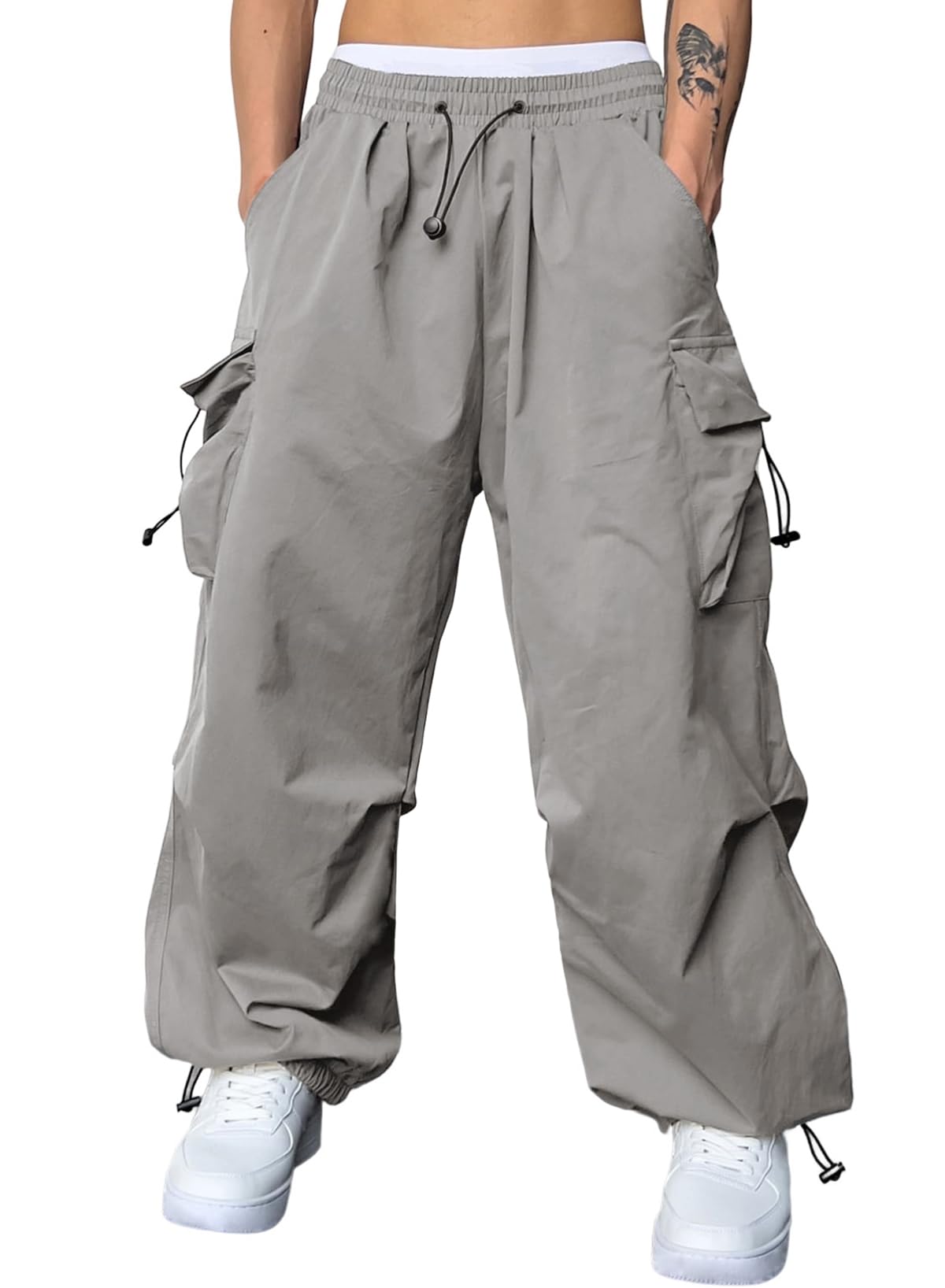 JMIERR Mens Baggy Cargo Pants Trendy Casual Parachute Pant Loose Fit Harem Joggers with Pockets for Streetwear