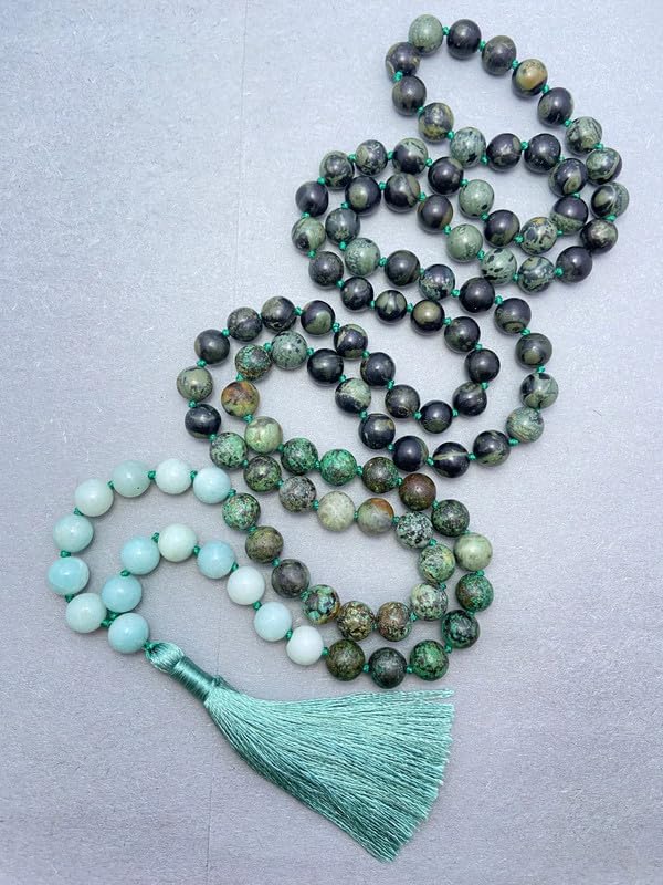 Collier Mala de protection spirituelle en Amazonite AAA