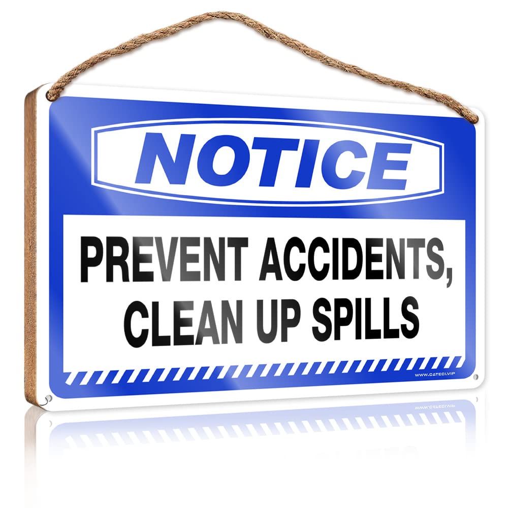 FRINTOXA Bathroom Signs For Home Notice Prevent Accidents, Clean Up Spills Wooden Sign(15X28CM)