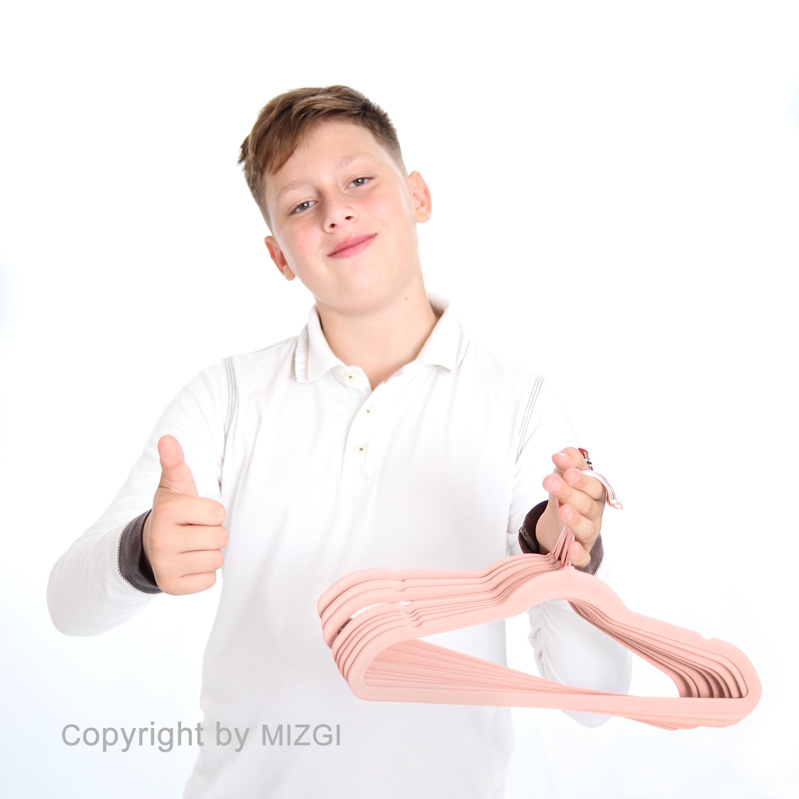 MIZGI Kinder-Kleiderbügel aus Samt, rutschfest, 35,6 cm, Kleiderbügel für Jugendliche, Teenager, 50 Stück (Blush Pink)