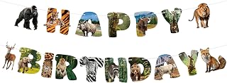 Safari Animals Happy Birthday Banner Safari Jungle Party Decoration Zoo Animal Garland for Kids Wild Animal Theme Birthday Party Supplies