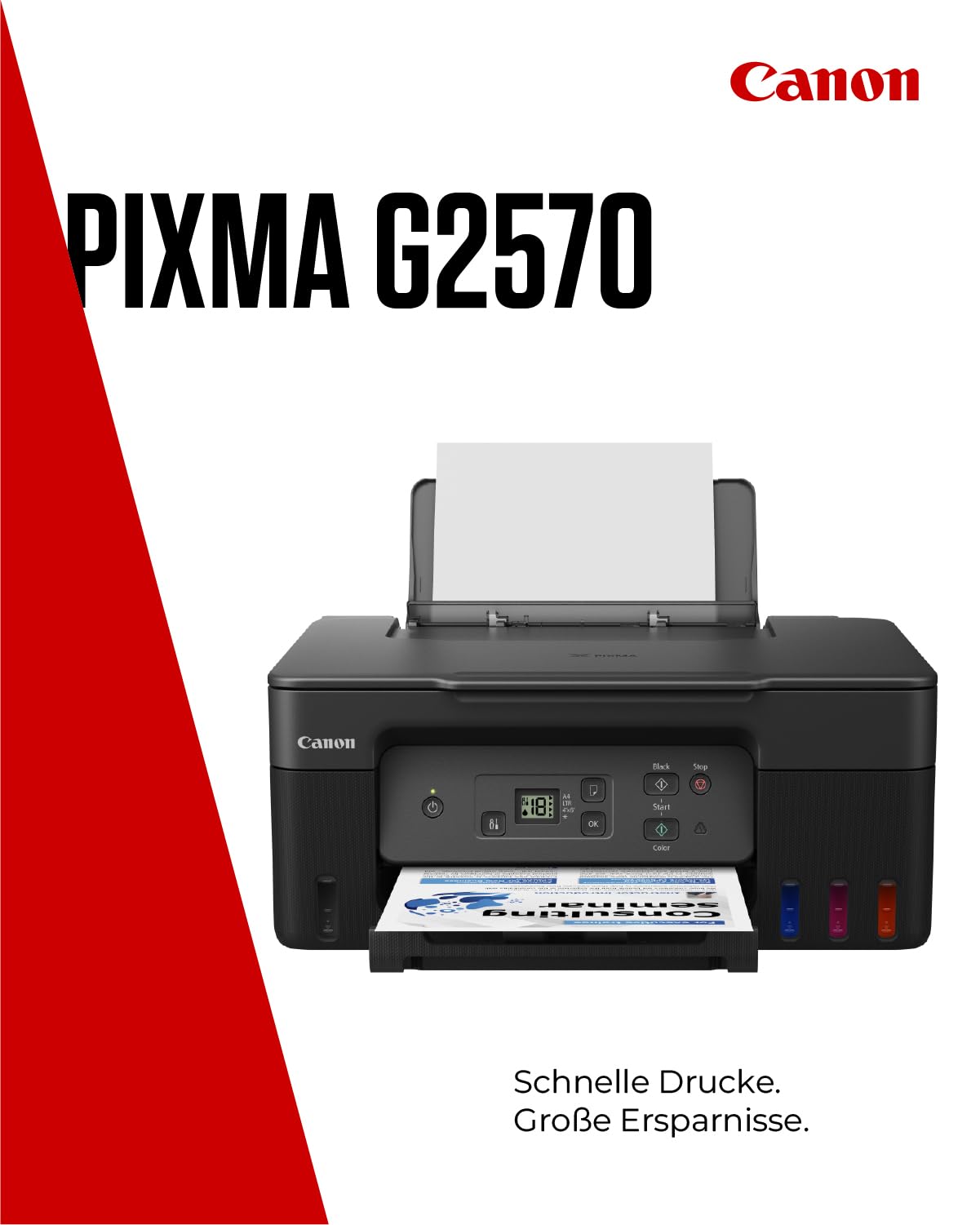 Canon PIXMA G2570 MegaTank 3in1 Multifunktionsgerät Große nachfüllbare Tintenbehälter DIN A4 (Scanner, Kopierer, Drucker, Farbtintenstrahldrucker, USB, LC Display), schwarz/grau