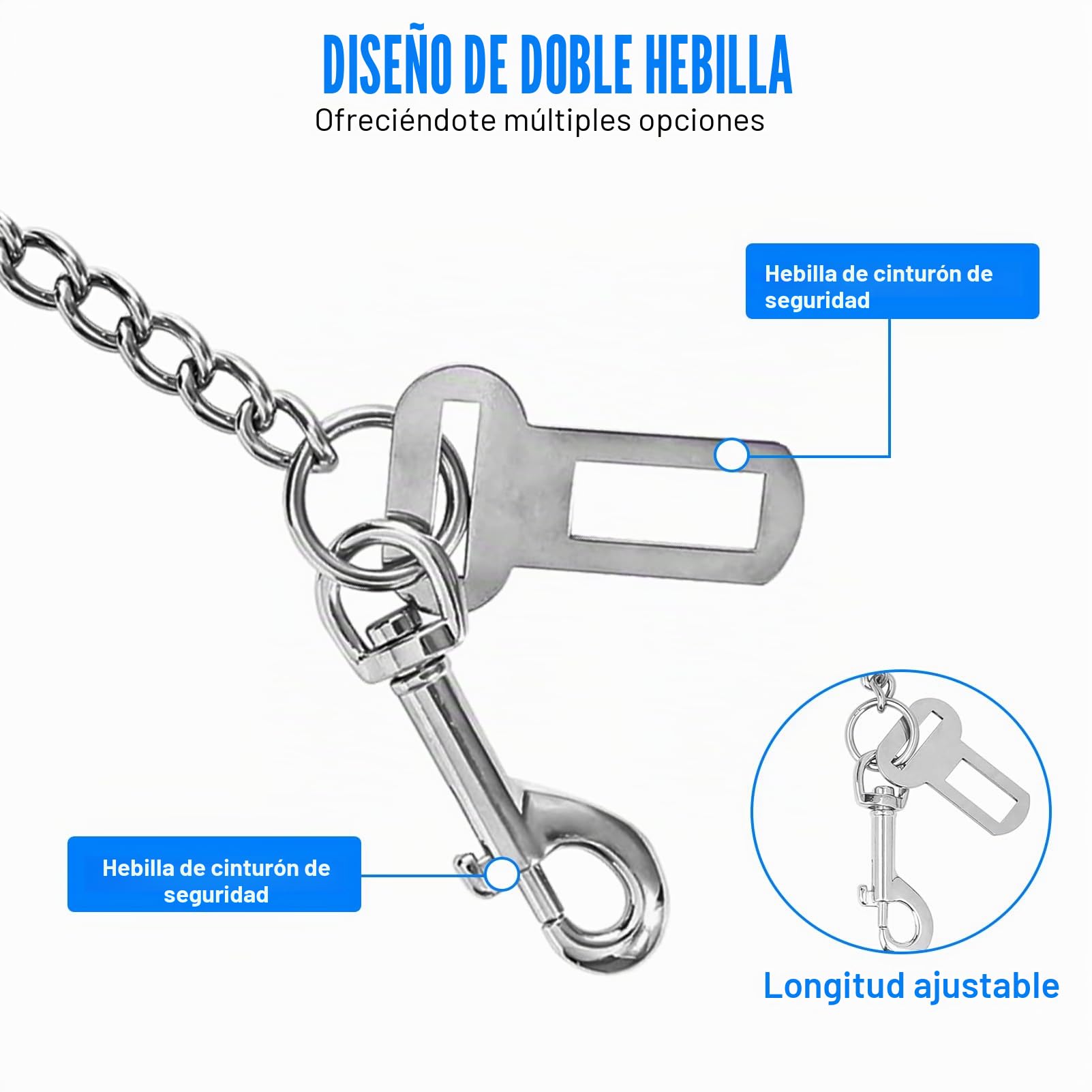 Collar de perro de acero inoxidable resistente a mordeduras: 80 cm, cinturón corto para asiento trasero de coche, correas de seguridad para perros pequeños, medianos y grandes