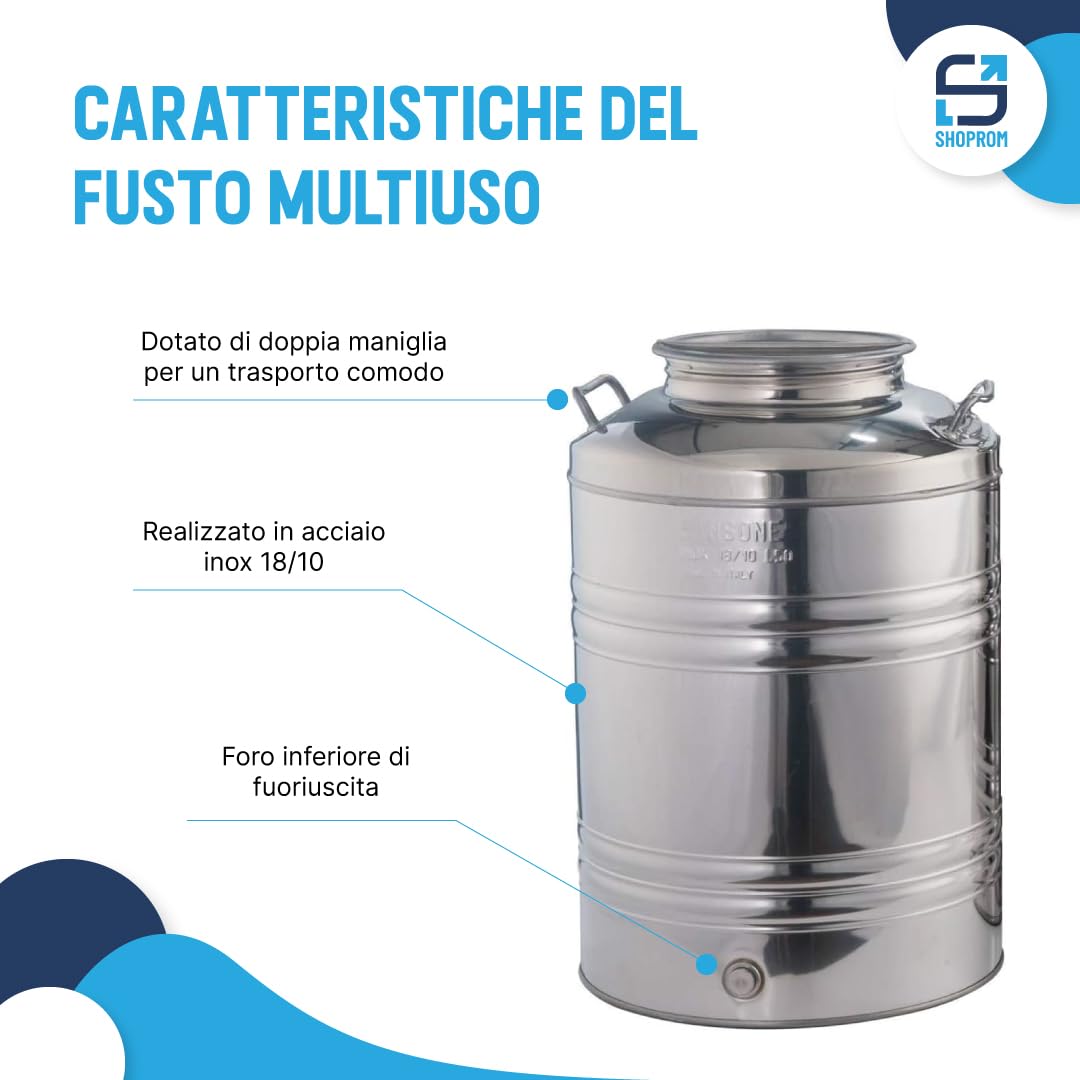Ölkanister aus Edelstahl, 50 Liter, Lebensmittelbehälter mit Deckel und Hahn, rostfrei, für Öl Wein und Flüssigkeiten