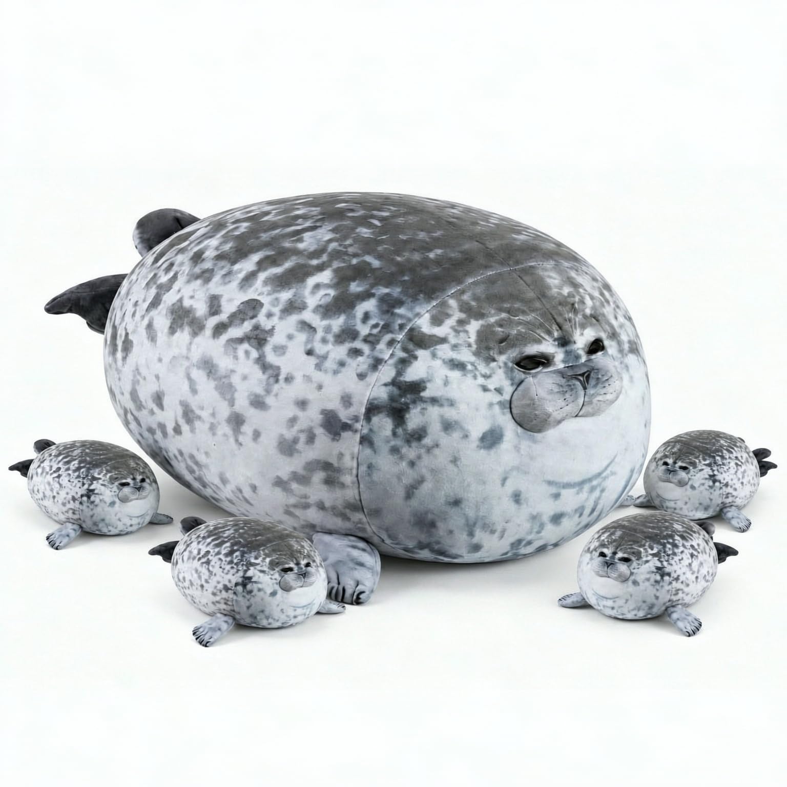 HAWHUV Chubby Seal Plush Pillow, Cute Soft Stuffed Animal Plush Toy Adorable Round Seal Plushie Hugging Pillow Cushion for Bedroom Sofa Decor Gift (5 Pack (56cm+10cmx4))