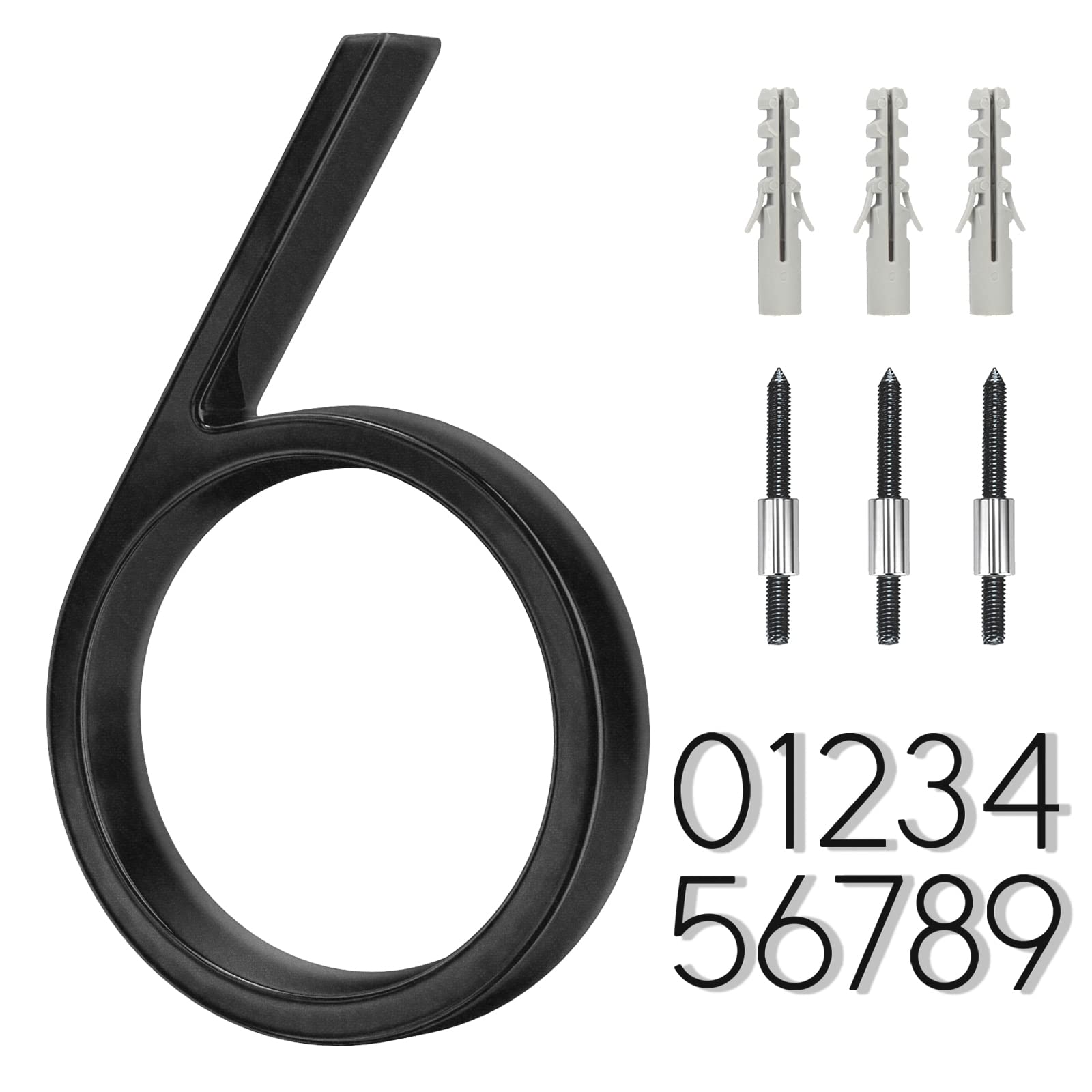 6" Stainless Steel Floating House Number 6, Metal Modern House Numbers