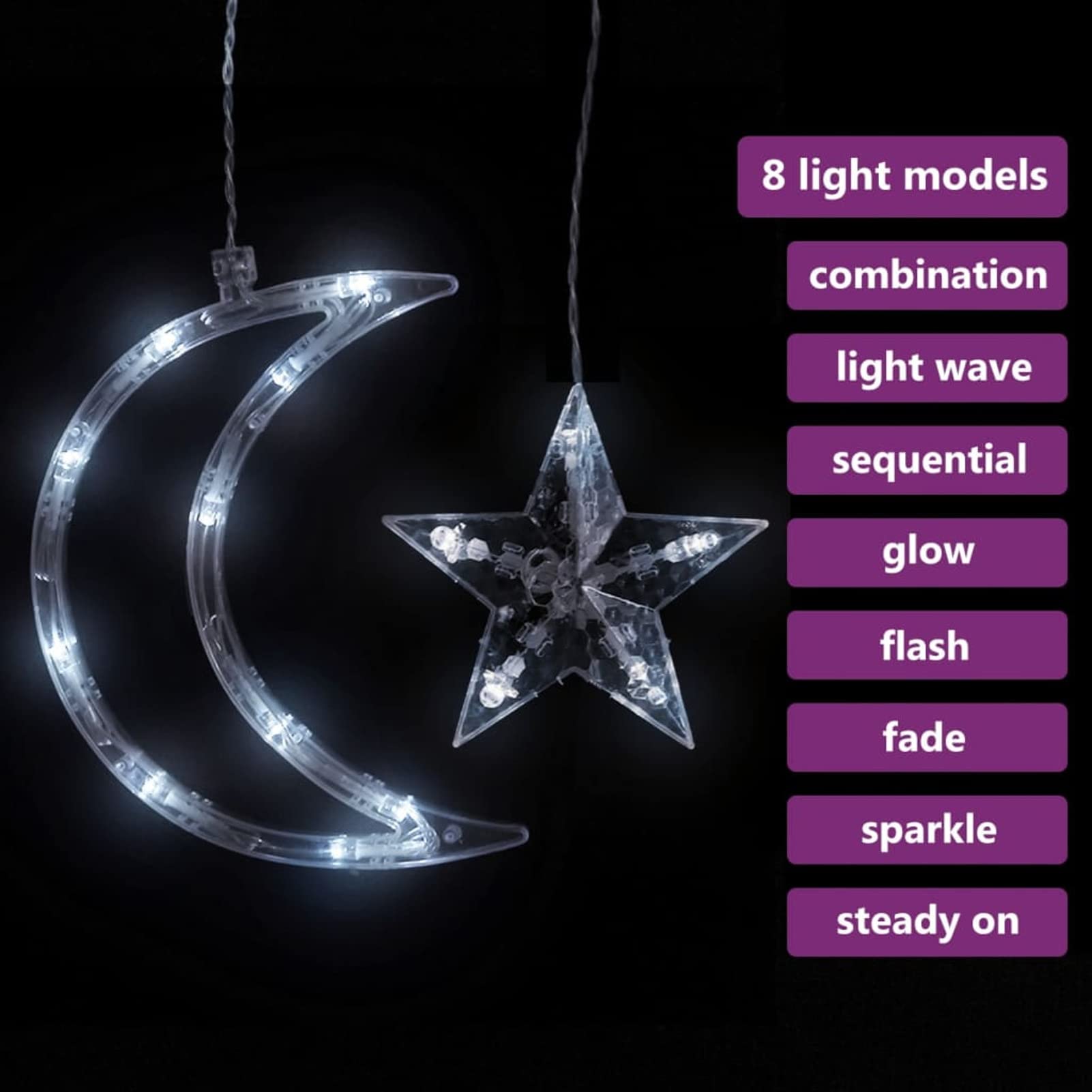 Luces estrella y luna 345 LEDs blanco frío con control remoto, Luces Navidad Exterior, Guirnalda Luces Interior, Luces Decorativas Habitacion, Decoracion Navidad Hogar, Fairy Lights