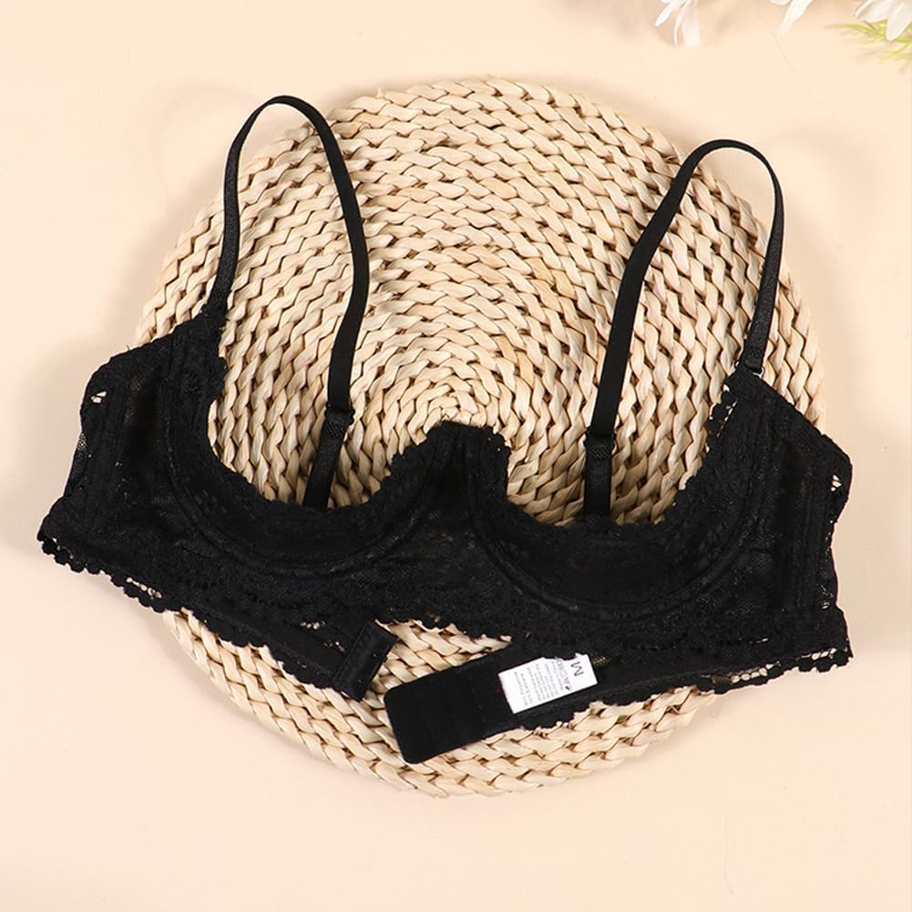 Women's Sexy 1/4 Cup Shelf Bra See Through Lace Push Up Underwire Lingerie