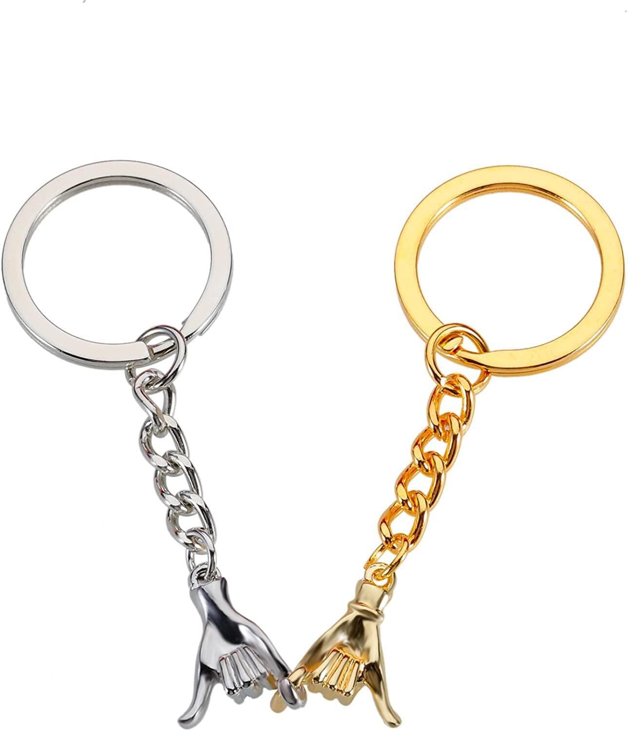 WisfunllyMatching Keychain 2Pcs Pinky Promise Keychains for Couples,Keyring Pendant Gift,Anniversary Keychain for Couples Boyfriend Girlfriend Wife/Husband (Gold+Silver)
