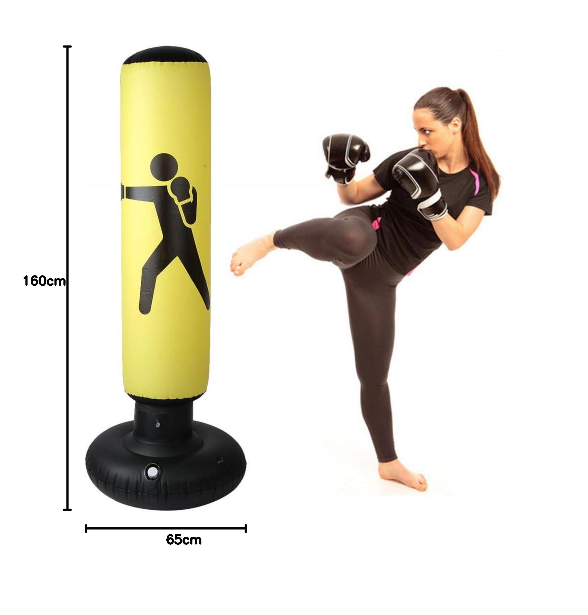 Aufblasbarer Boxsack, Aufblasbarer Stehender Boxsack, PVC 160 cm Fitness Hit Sandsack Erwachsene Kinder inblasbare Säulen Tumbler Stanzsack für Erwachsene und Kinder Indoor Outdoor(gelb)