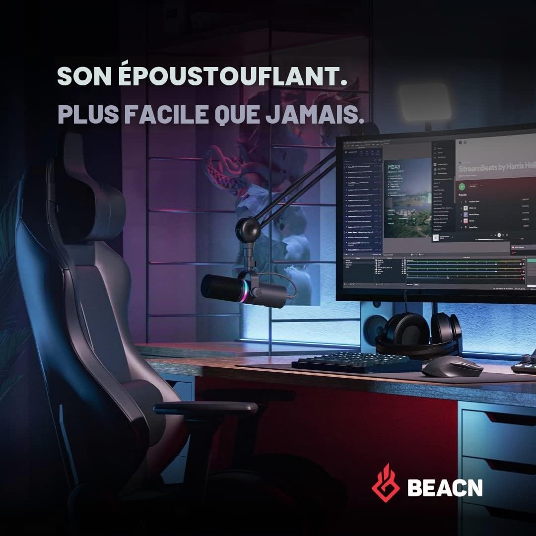 BEACN Microphone USB Dynamique Foncé pour PC | Micro Professionnel pour Podcast, Jeu, Streaming | Qualité Studio pour YouTube, Twitch