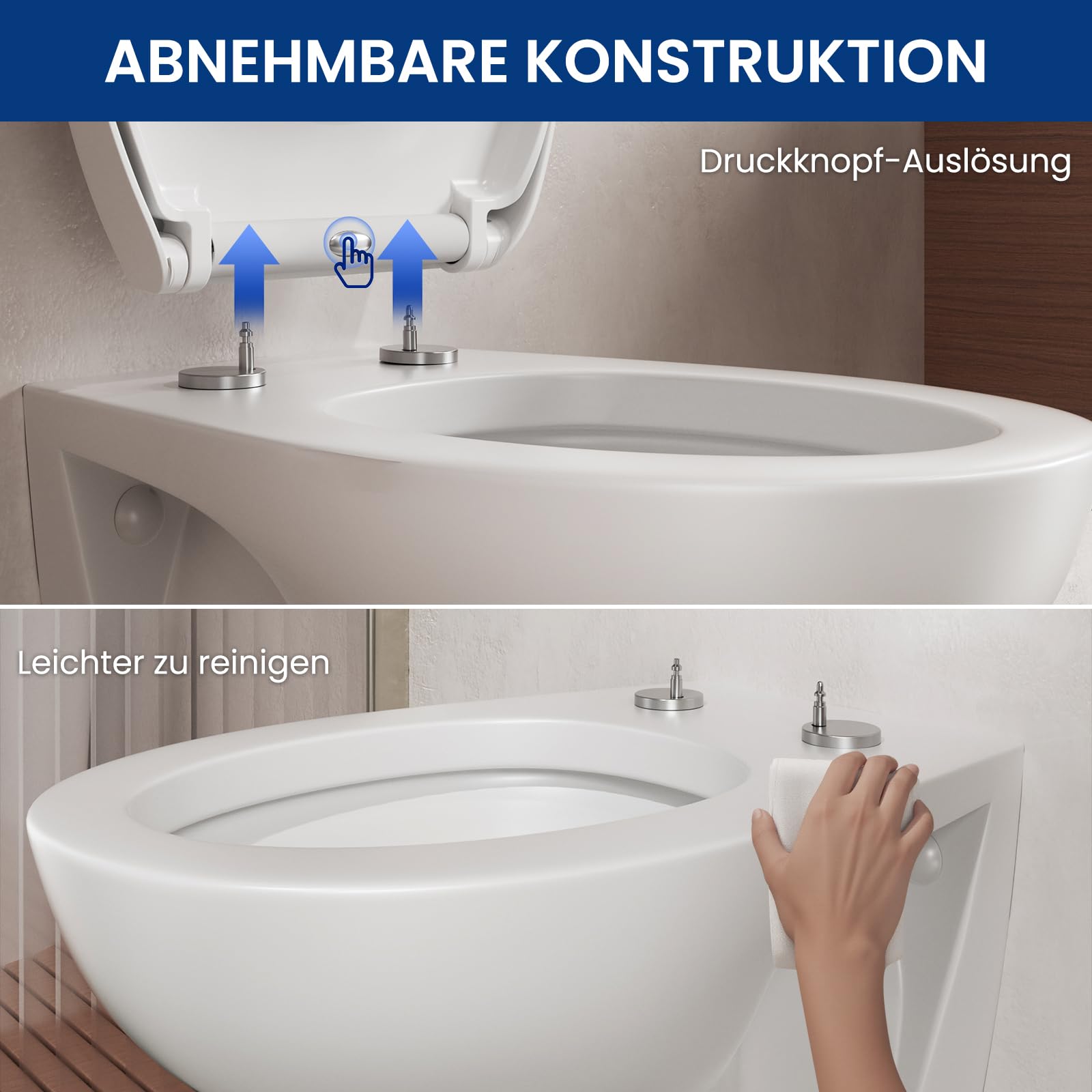 CECIPA Tapa WC Universal, Asiento Inodoro Blanco Ovalado con Cierre Suave, Tapa de Vater de Duroplast, Tapadera WC para Familia y Baño, Tapa Inodoro Montaje Fácil y Resistente - Serie DERW