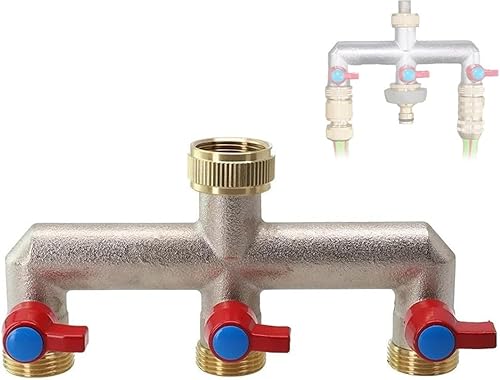 Divisor de manguera de jardín de latón (3 vías), conector de manguera de latón macizo de 34 pulgadas, adaptador de manguera de manguera 3 válvulas,