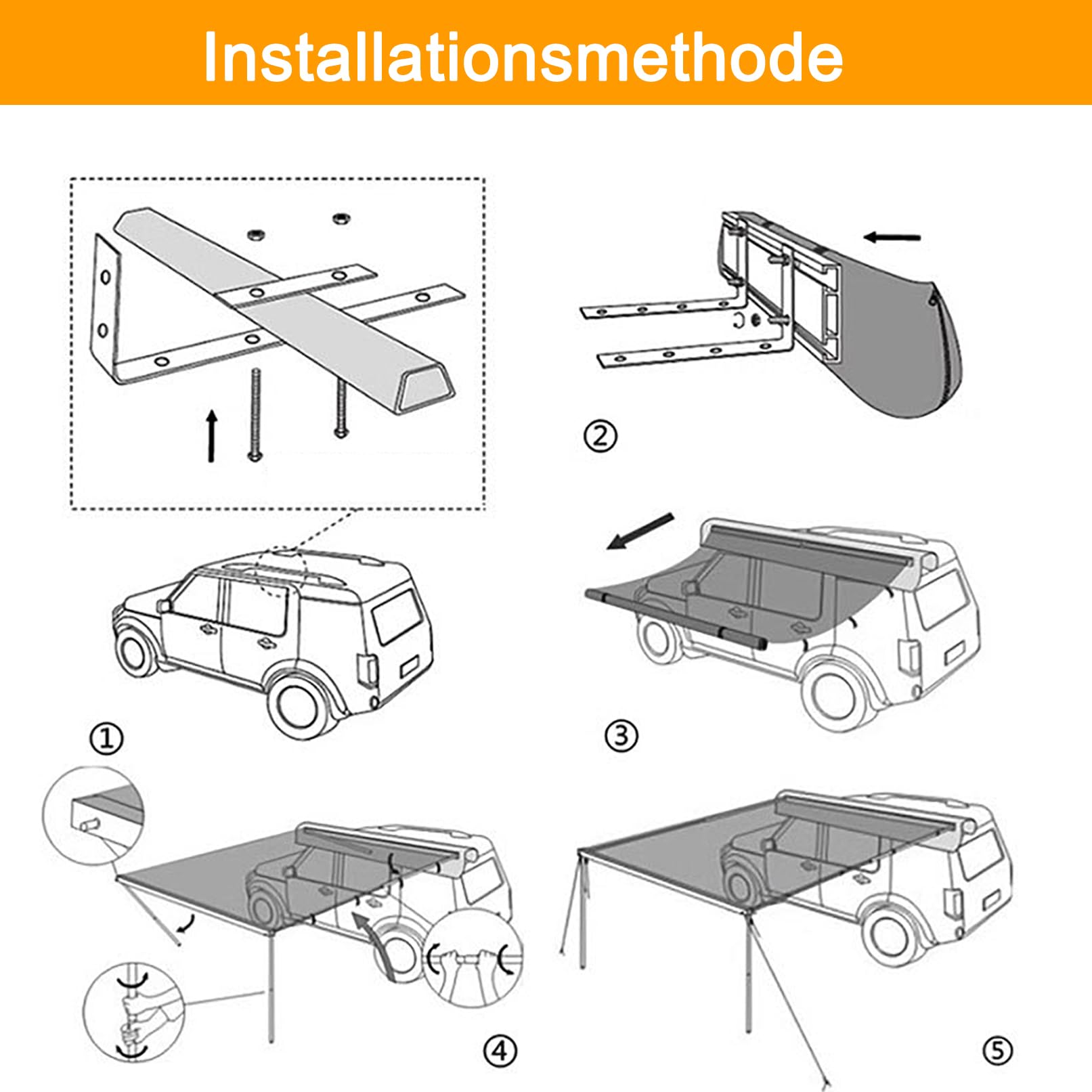 Ausziehbarer Dachträger-Sonnenschutz, PU5000 mm Einziehbare Auto-Seitenmarkise mit Aufbewahrungstasche, Wetterfestes UV50+ Vorzelt Wohnwagen mit Tragetasche (Size : 160x250cm/5.2x8.2ft)