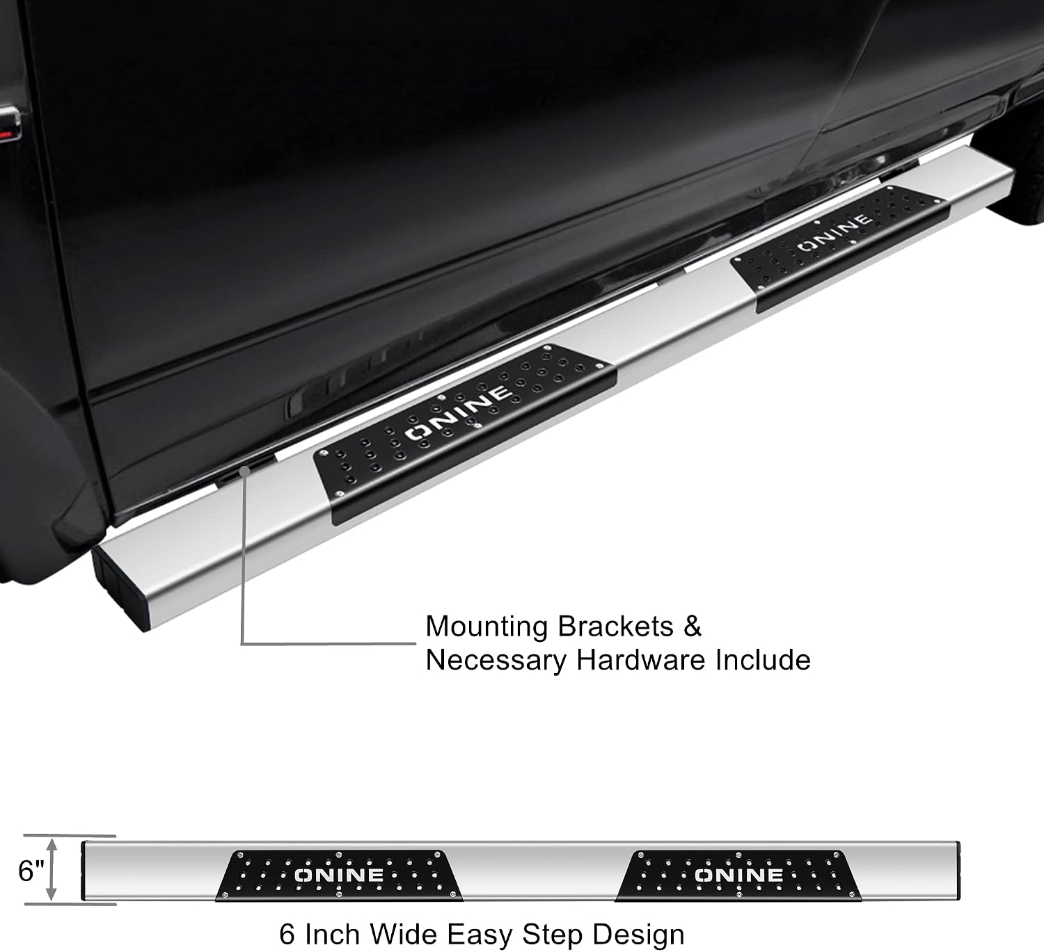 ONINE 6" Chorme Running Boards Custom Fit 2019-2023 Dodge Ram 1500 New Body Quad Cab Side Step Nerf bar with Super Grip Step Pad, Do not fit 2019-2023 Classic