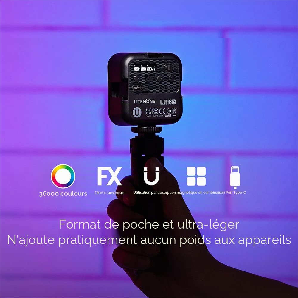 GODOX LITEMONS LED6Bi LED Mini Lampe Vidéo, Lumière Bicolore 3200K-6500K | CRI95, avec Batterie Lithium Rechargeable, pour Maquillage, Live Streaming, Vlog, Youtube, Photographie, ‌Macrophotographie‌