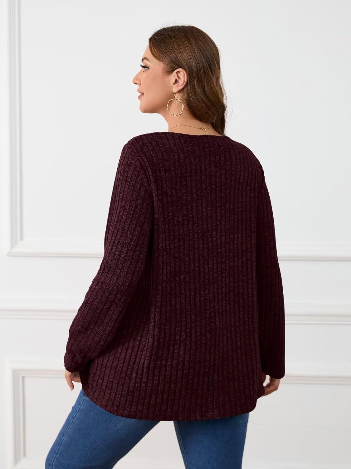 BELAROI Plus Size Tops for Women Fall Casual Tunic Shirts Lightweight V Neck Pullover Long Sleeve Blouse - Image 6