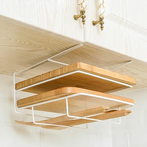 Miniatura 7 de Estante de tabla de cortar para debajo del gabinete, doble capa, soporte para tapa de olla, barra de toalla de perforación, organizador de