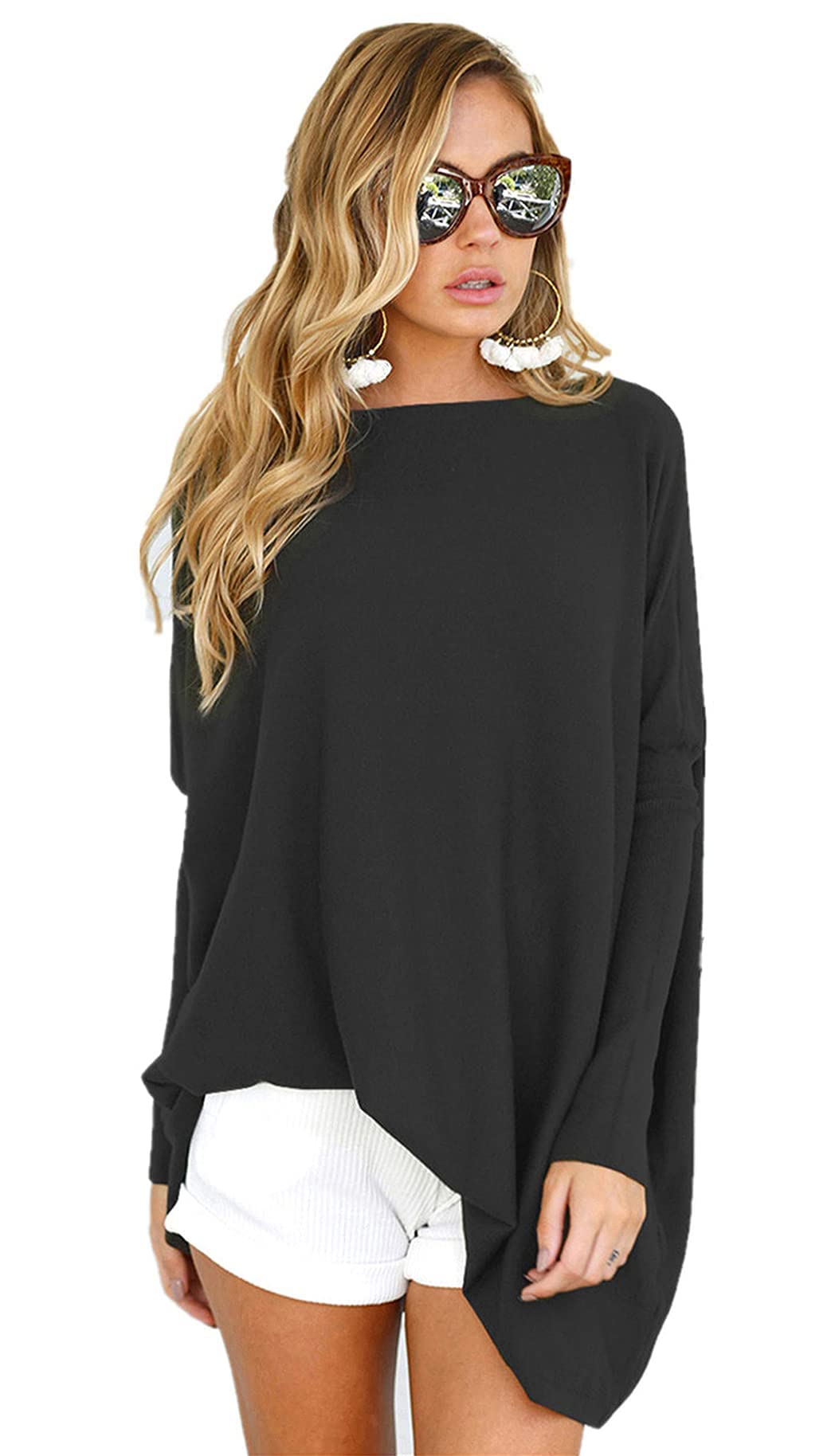 LETSRUNWILD Tunic Tops to Wear with Leggings Fall Dressy Long Sleeve Oversized Sweaters T Shirts for Women Le/Black-S