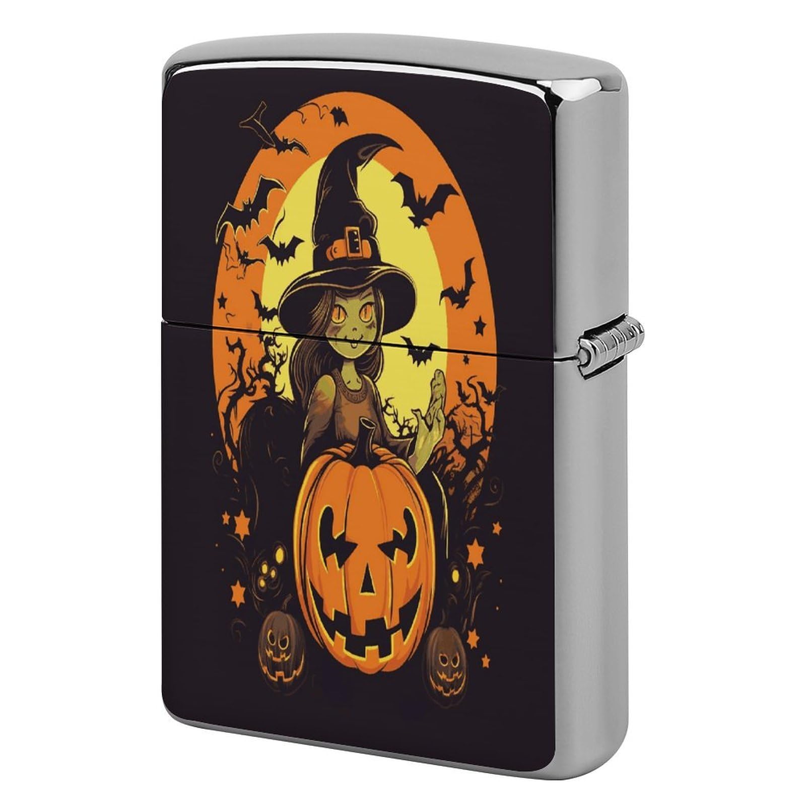 Btcowzrv Style Halloween Pumpkin Witch Metal Lighter Case Sleeve Cover Holder