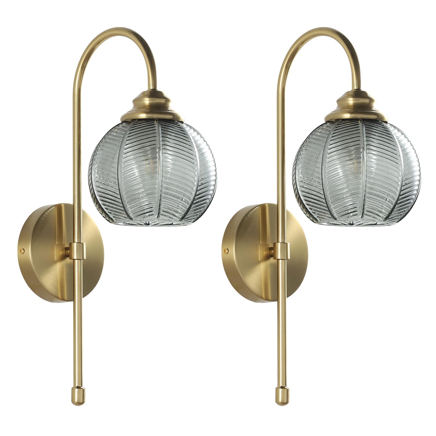 KCO Lighting - Juego de 2 apliques de pared de cristal ahumado vintage de mediados de siglo, juego de 2 apliques de pared modernos de globo de arco largo