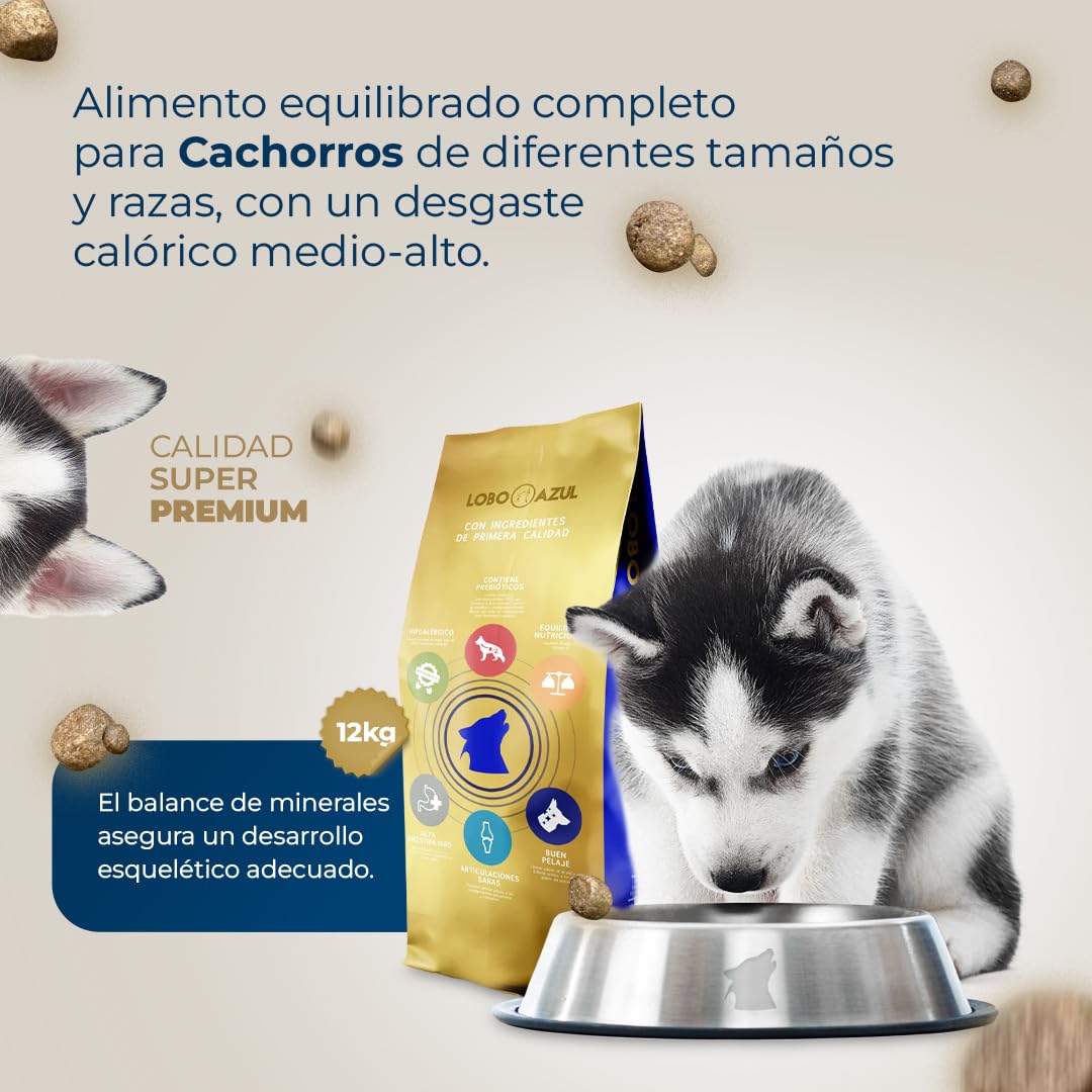 Pienso Grain Free para Cachorros - Salmón y Pavo Fresco - Comida Hipoalergénica para Cachorros - 12kg Lobo Azul Puppy Salmon & Turkey